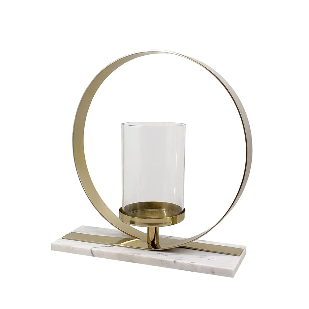 A&B Home Golden Ring Candle Holder - Elegant Marble Stand & Glass Hurricane for Bedroom, Living Room, Dining Table Decor - 12