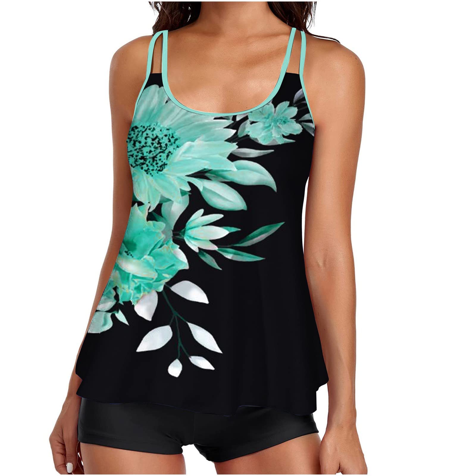 BaoFuBaoMei Women's Flowy Tankini Swimsuits - Blouson Swim Top with Boy Shorts 2 Piece Bathing Suit | Athletic Swimwear for Beach, Pool & Water Sports
