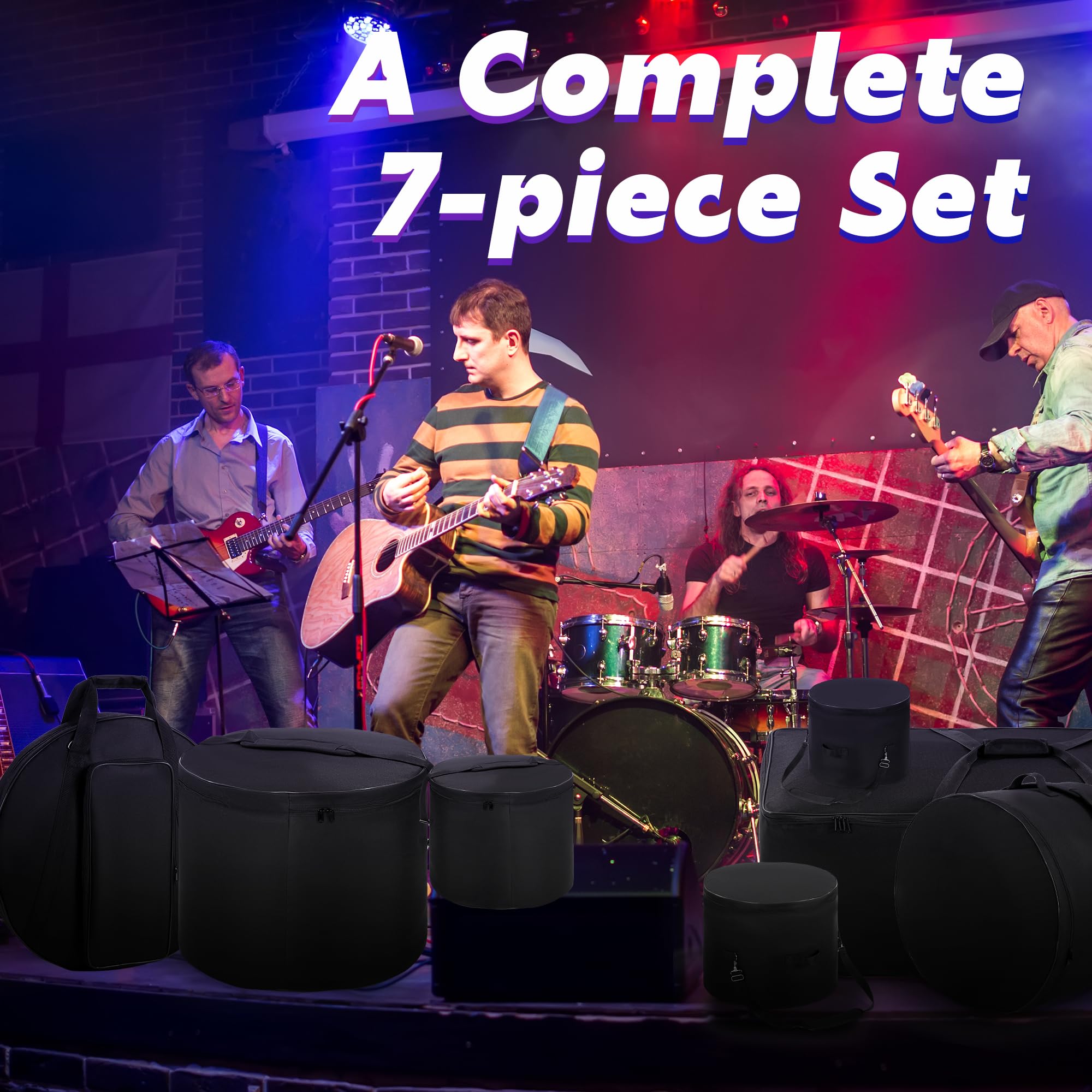 BALAPET 7-Piece Drum Case Set - Padded Drum Bags for 12