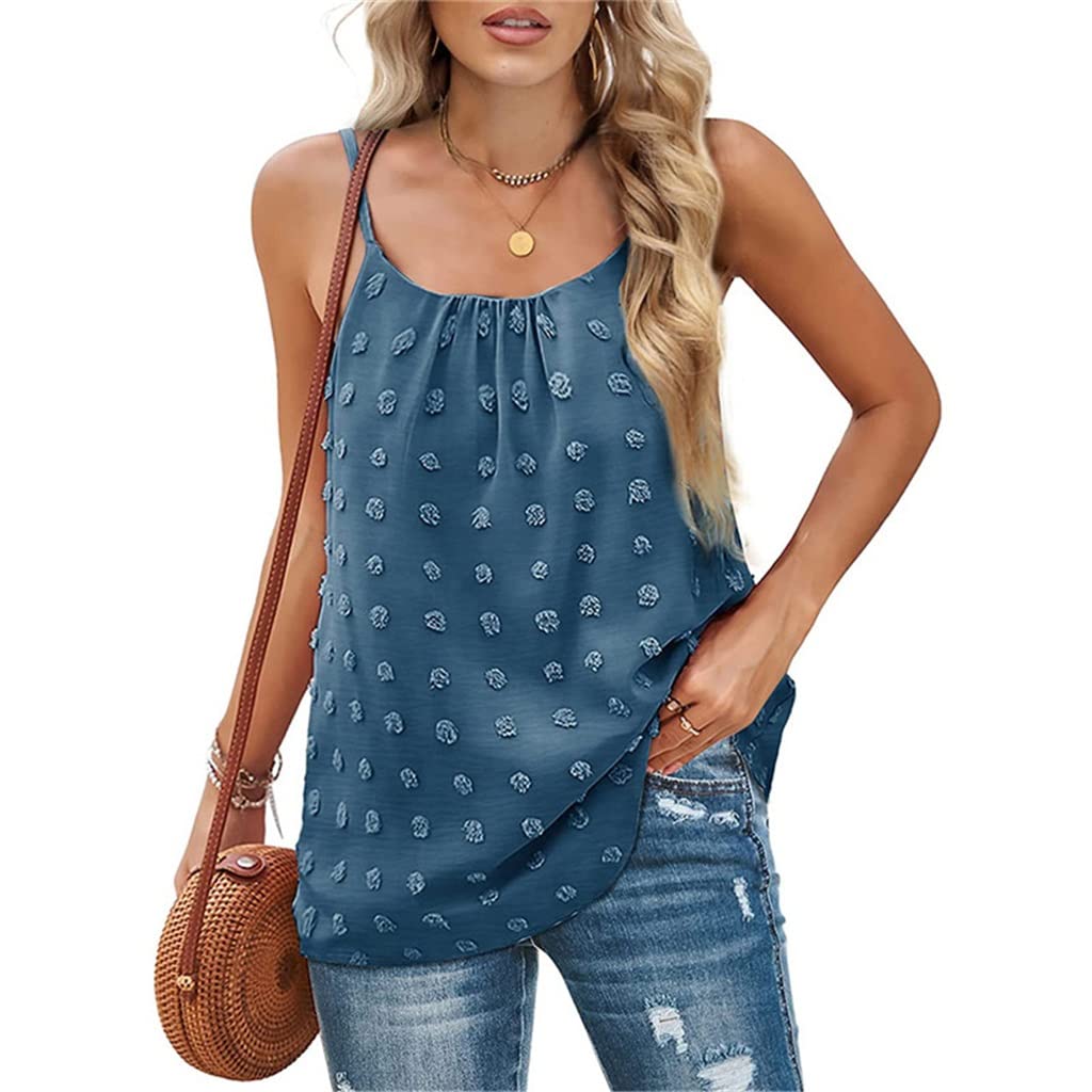 WALNUTA Women's Summer Tank Tops - Adjustable Spaghetti Strap Sleeveless Backless Loose Blouse in Blue | Casual Beachwear, Vacation Outfit & Summer Fashion (XL)