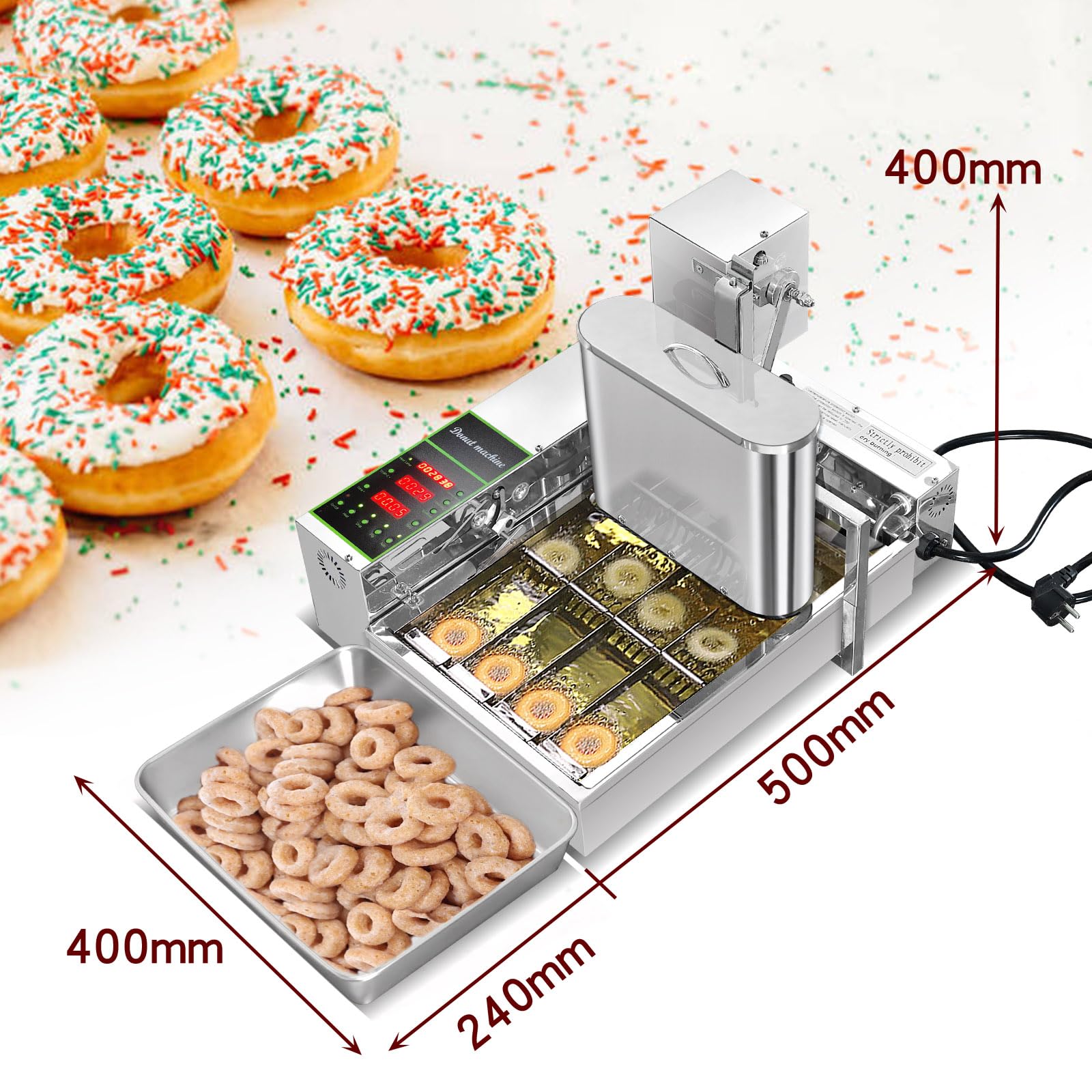 Commercial 4-Row Mini Donut Maker Machine - Stainless Steel Automatic Donut Maker with Large Capacity (1750pcs/h) - Perfect for Bakeries, Cafes, and Food Trucks