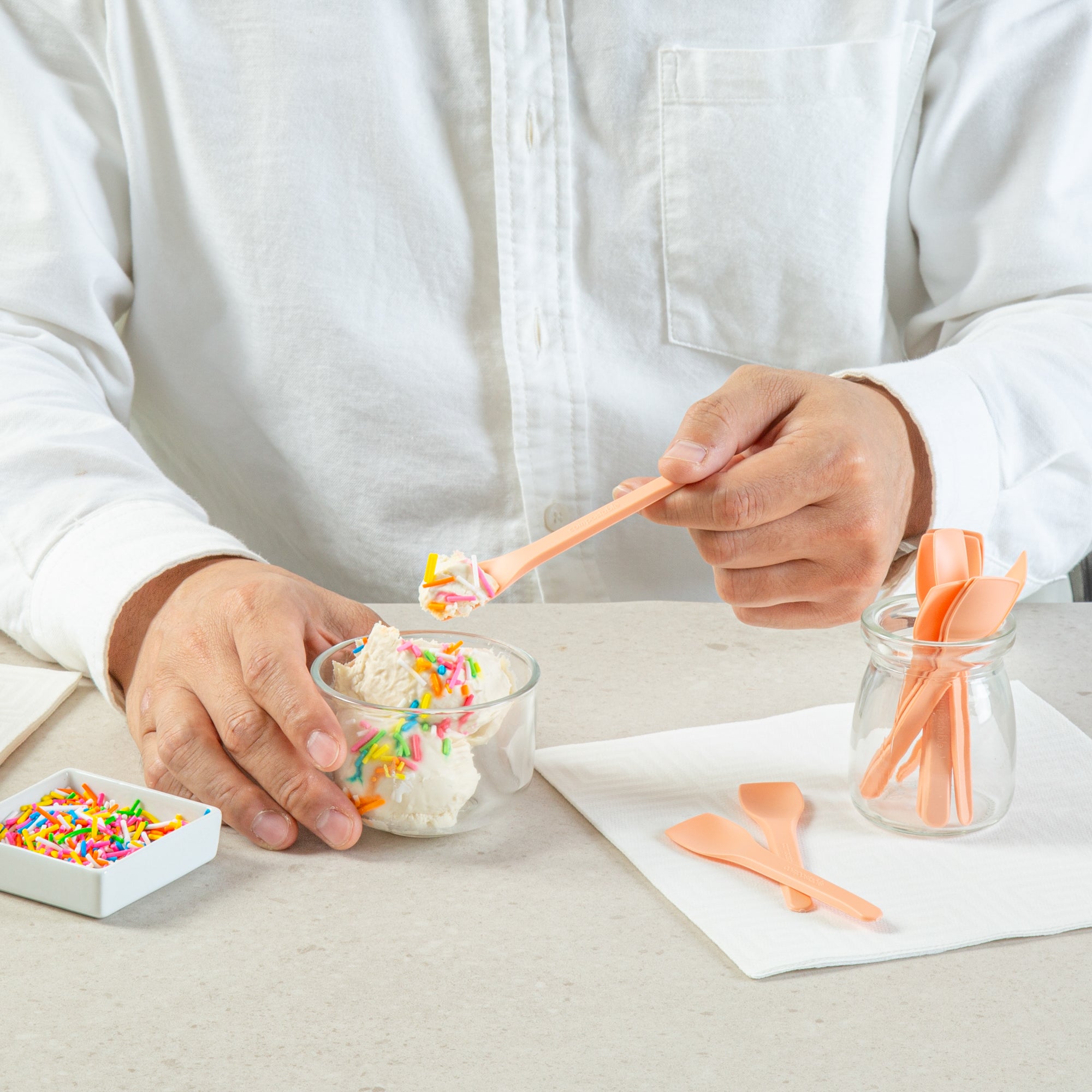 Eco-Friendly Compostable CPLA Plastic Ice Cream Spoons - Heat Resistant, 100-Pack | Perfect for Parties, Picnics & Dessert Shops