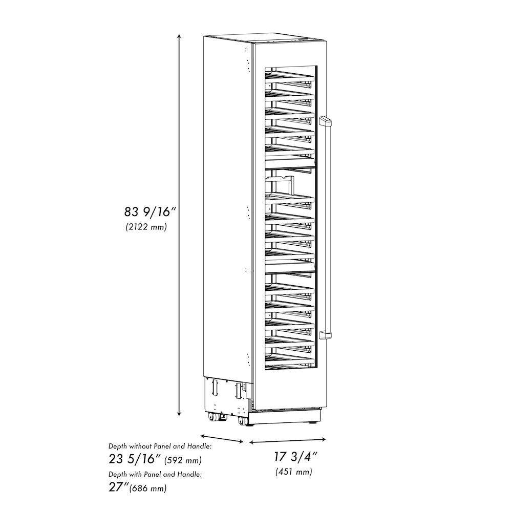 ZLINE Autograph Edition 18 Inch 9.0 Cubic Feet Triple Zone 68 Bottle Left Hinge Column Wine Cooler - Black Stainless Steel with Polished Gold Accents (RCWVLZ BS 18 G) - Perfect for Home Bars, Wine Cellars, and Entertaining Spaces