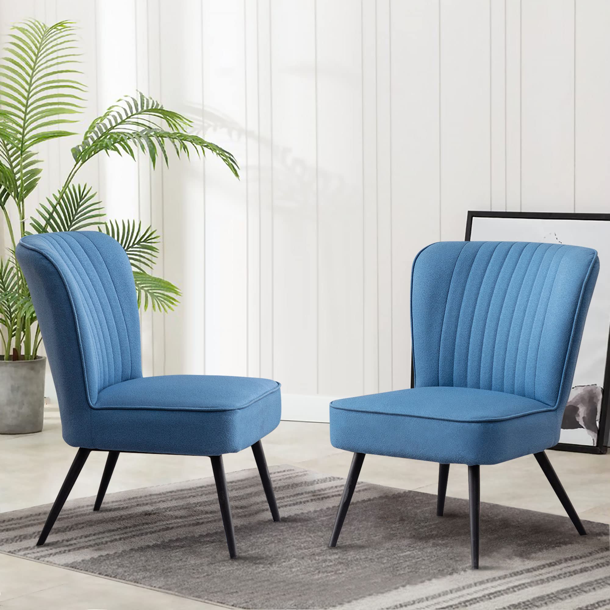Modern Blue Accent Chair Set of 2 - Upholstered Armless Slipper Chairs for Living Room & Bedroom - Comfortable Wingback Reception Club Chairs for Guest Seating, Home Decor & Office Lounge