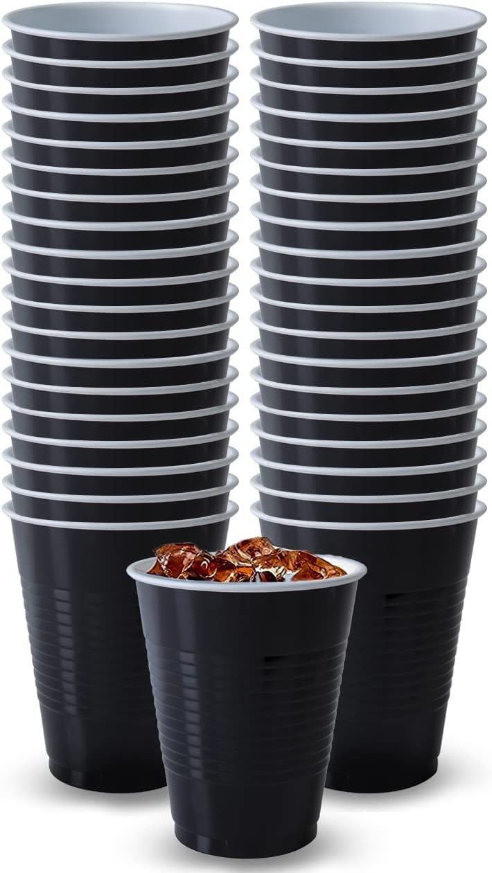 **Premium 18 Oz Black Plastic Cups - Heavy Duty Disposable Party Cups (600 Count) | Elegant & Durable for Weddings, BBQs, Office Events & Daily Use**