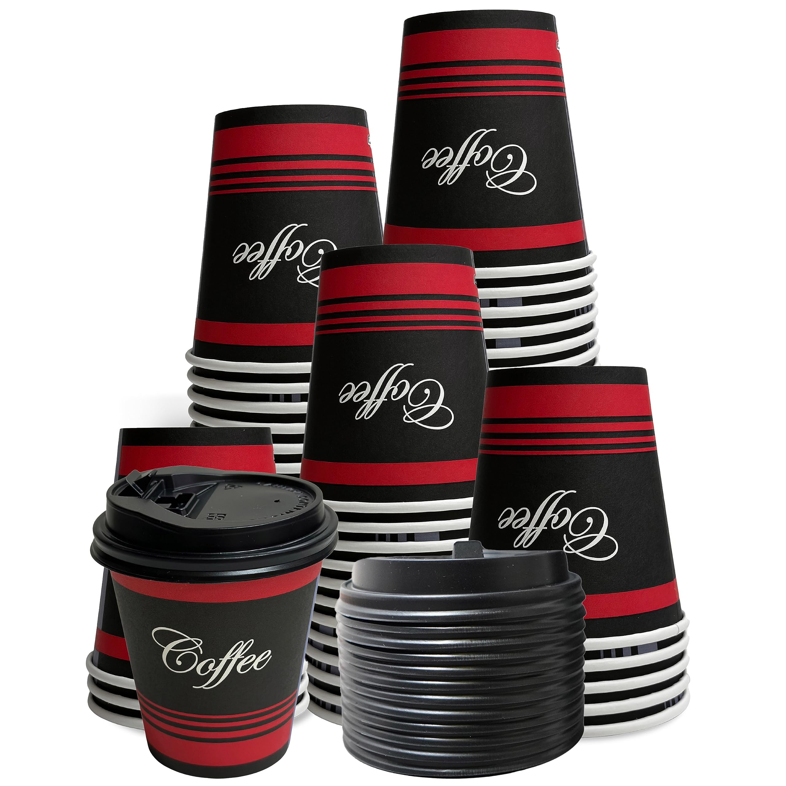 EcoQuality 10oz Compostable Paper Coffee Cups with Black Dome Lids - Biodegradable Hot & Cold Drink Cups for Coffee, Tea, Cocoa, Hot Chocolate - Perfect for Travel, Office, Home, Takeout, Parties, Cafes, and Picnics (500 Pack)