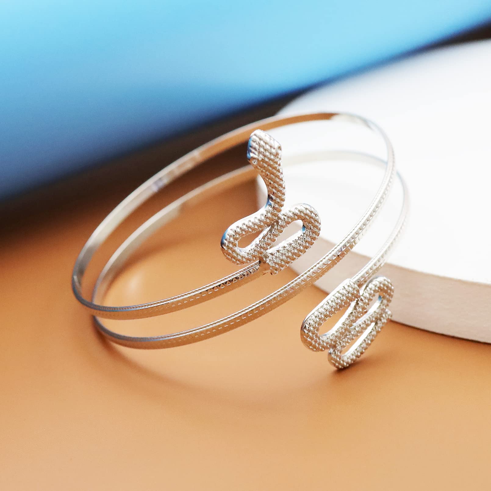 RechicGu Textured Silver Egypt Cleopatra Snake Arm Cuff Bangle Bracelet - Perfect for Costume Parties, Halloween, Themed Events & Boho Fashion Accessories
