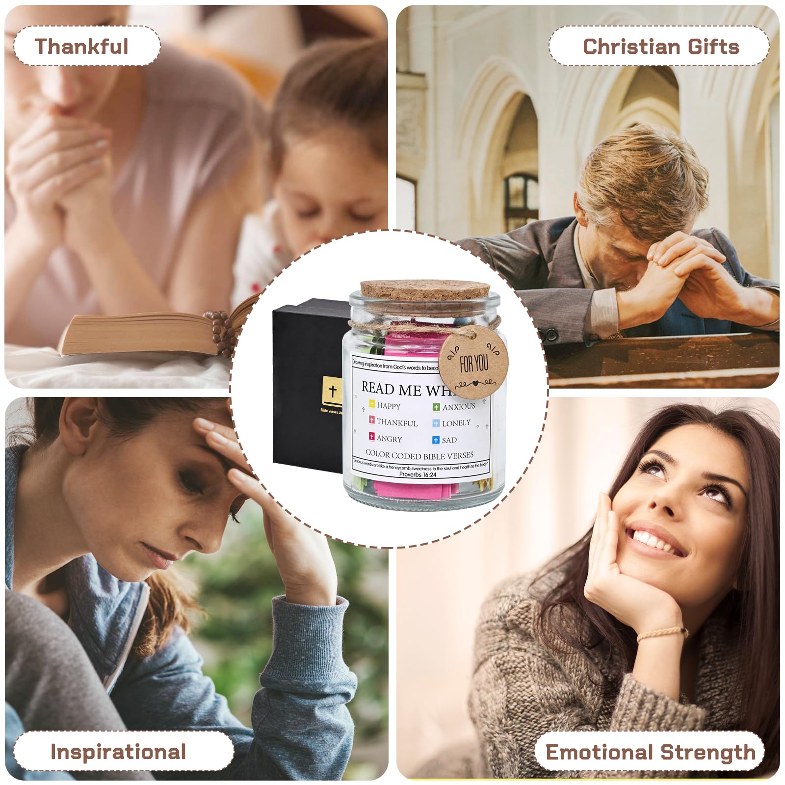 Glass Bible Verses Jar for Emotions & Feelings - Hope Jar with Colored Scripture Quotes | Christian Gift for Women, Men & Mom | Church Faith-Based Present | Perfect for Daily Devotion, Prayer Time & Spiritual Encouragement