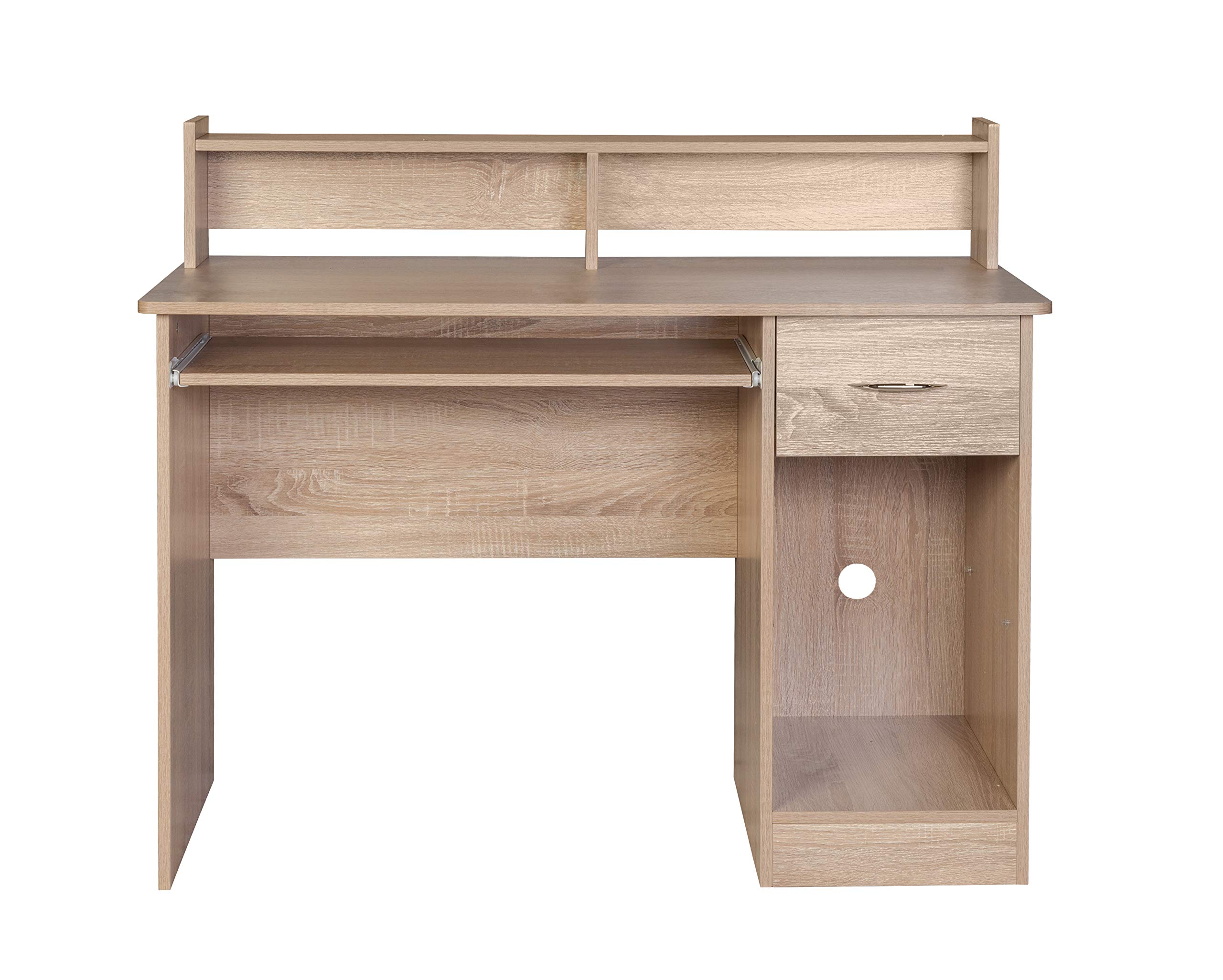 OneSpace Essential Computer Desk with Hutch and Pull-Out Keyboard - Light Oak Finish for Home Office, Study & Small Spaces