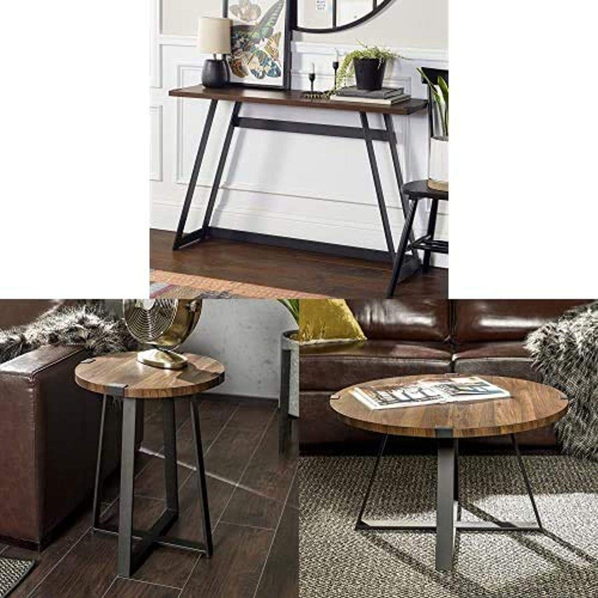 Walker Edison Industrial Farmhouse Round Metal Accent Table - Entryway, Side, End, or Coffee Table for Living Room, Bedroom & Office Decor
