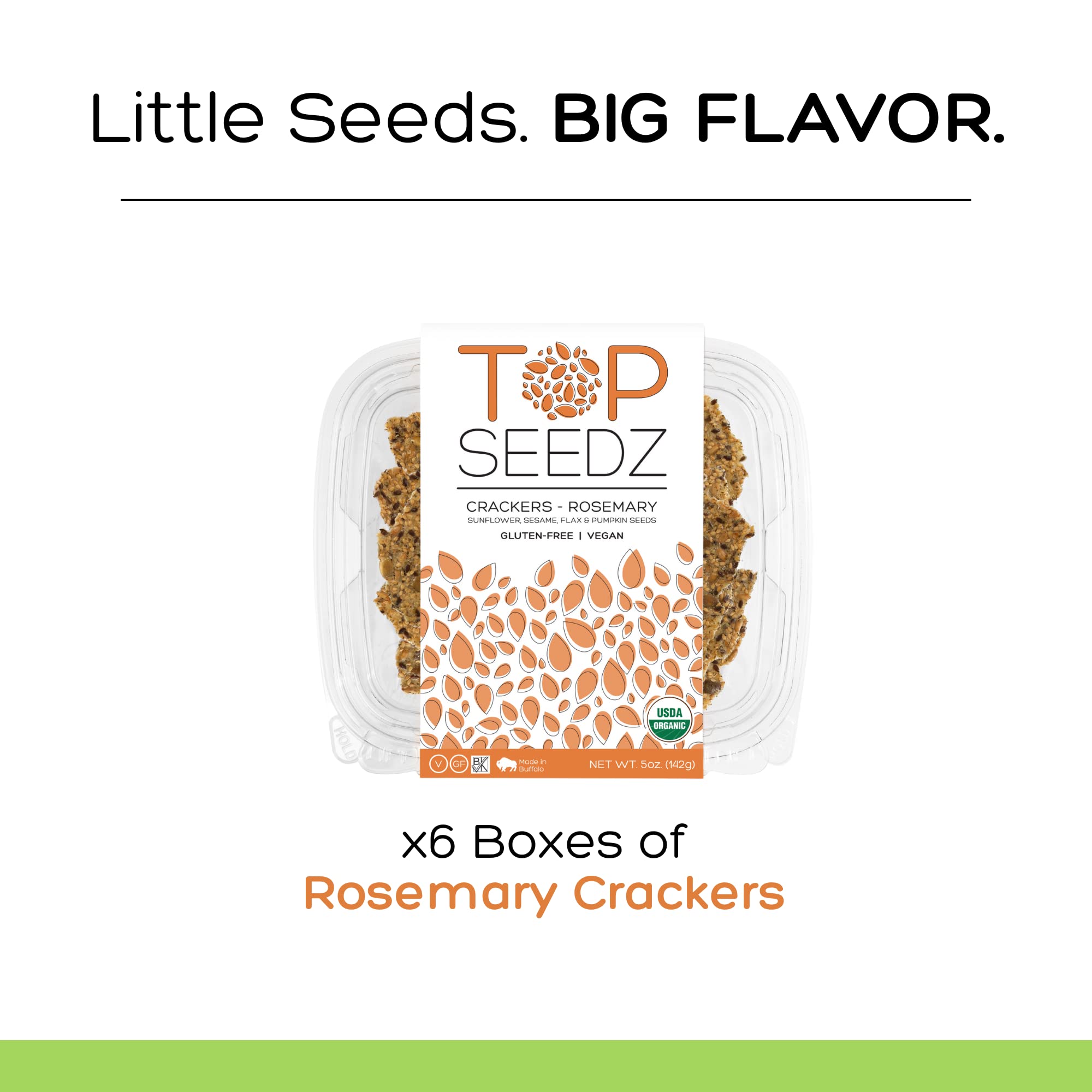 Top Seedz Certified Organic Gluten Free Rosemary Seed Crackers - 6-Pack (5oz) | Vegan, Plant-Based Protein Snacks with Sunflower, Flax, Sesame & Pumpkin Seeds | Perfect for Healthy Snacking, Lunchboxes & Keto Diets
