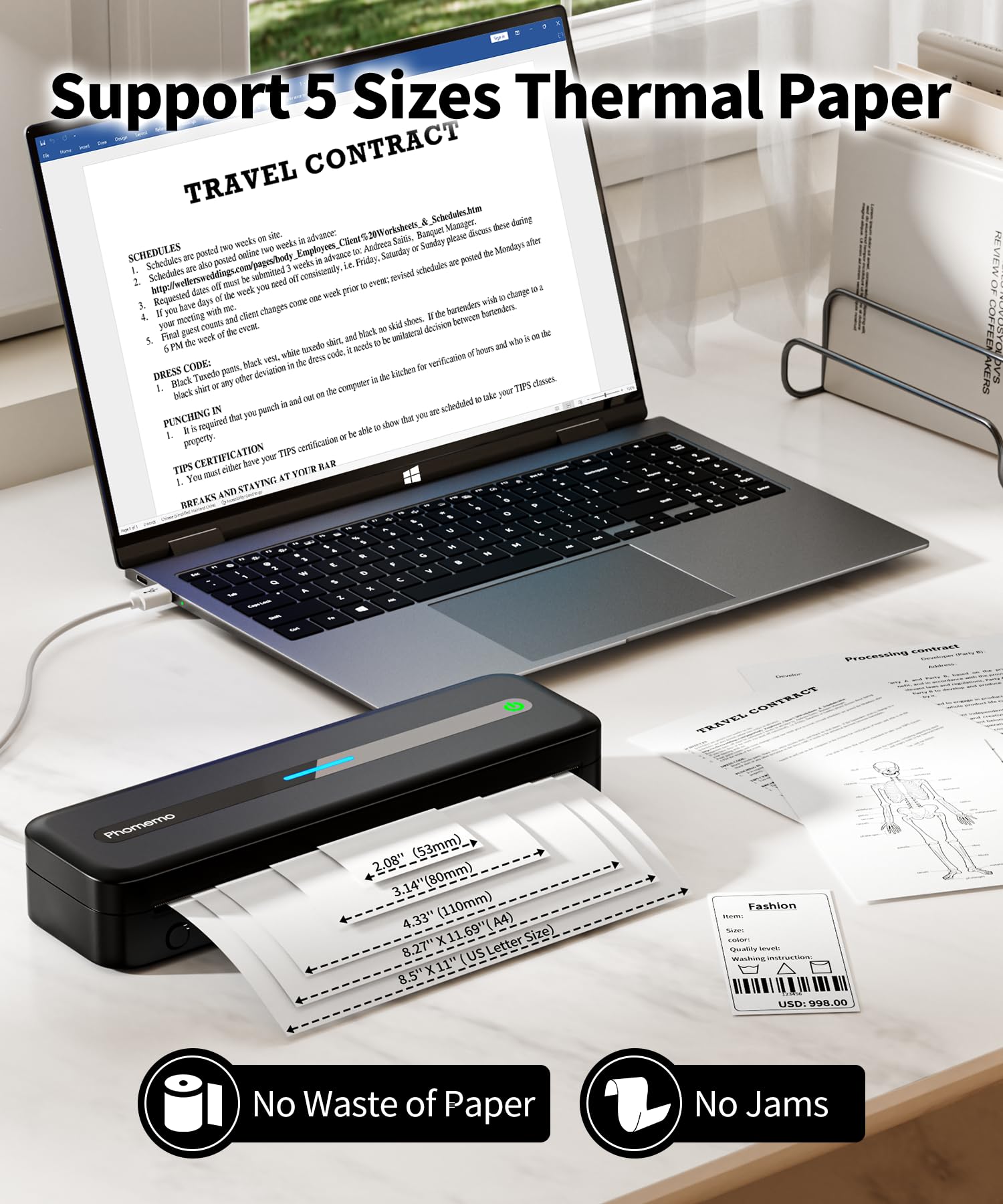 Phomemo M832 Wireless Portable Thermal Printer - Bluetooth Compatible with Phone & Laptop for Travel, Home, Office | Print Multi-Size Labels & Photos On-The-Go | Perfect for Travel Journals, Shipping Labels & Instant Photo Printing