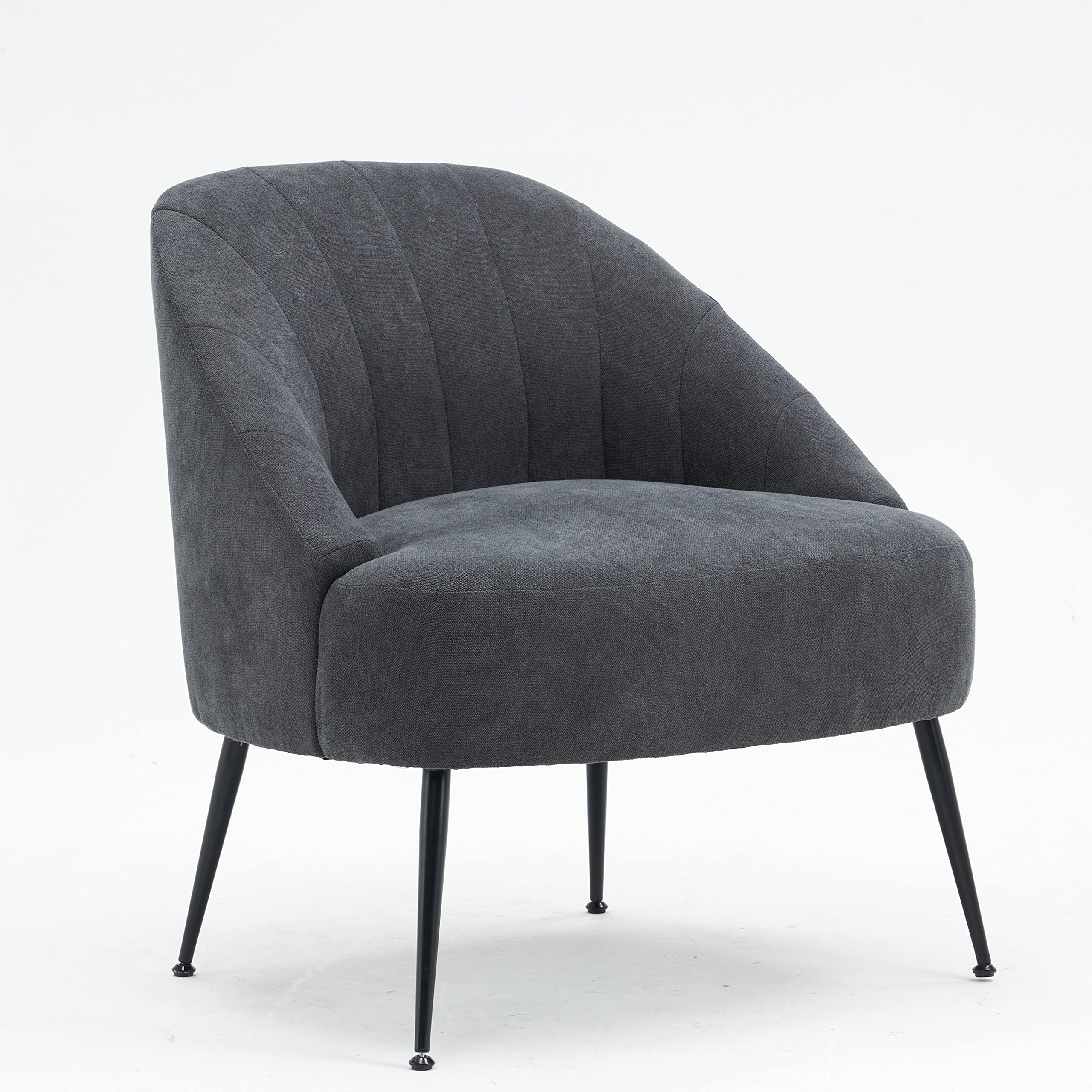 Modern Upholstered Fabric Barrel Chair with Thick Padding & Metal Legs - Accent Armchair for Living Room, Bedroom, Office - Perfect as Guest Chair, Vanity Seat & Lounge Chair