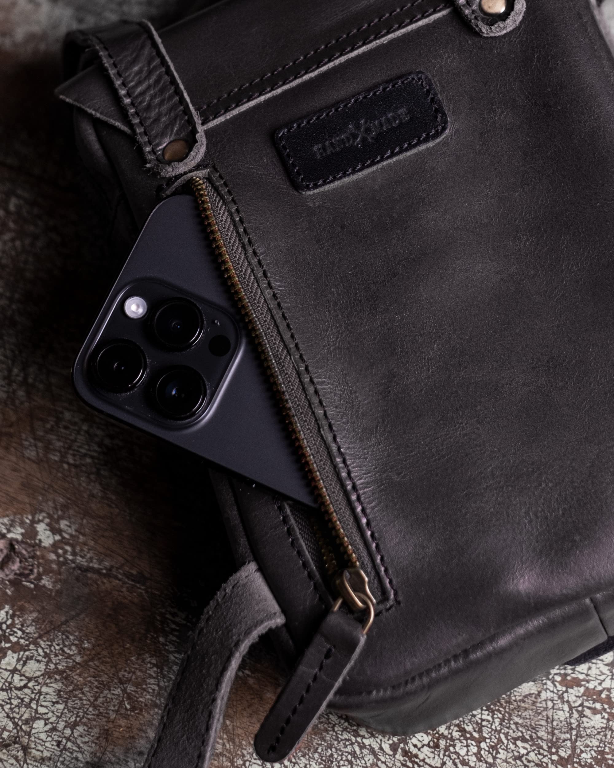 Trip Machine Company Genuine Leather Handmade Waist Drop Thigh Bag Fanny Pack - Black | Durable & Stylish for Travel, Hiking, Festivals & Everyday Use