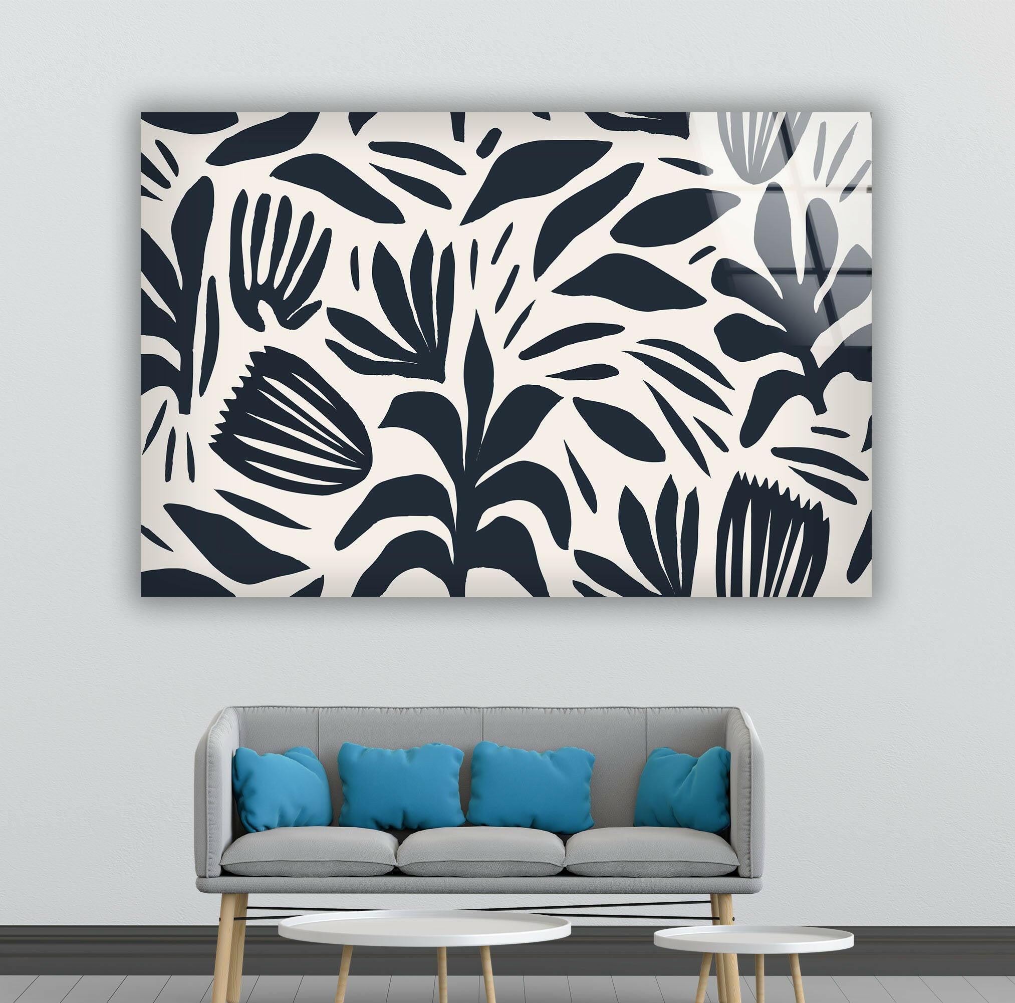 Abstract Shape Leaf and Flower Glass Wall Art - Modern Botanical Decor for Living Room, Bedroom, or Office - Elegant Handmade Glass Artwork for Home & Interior Design