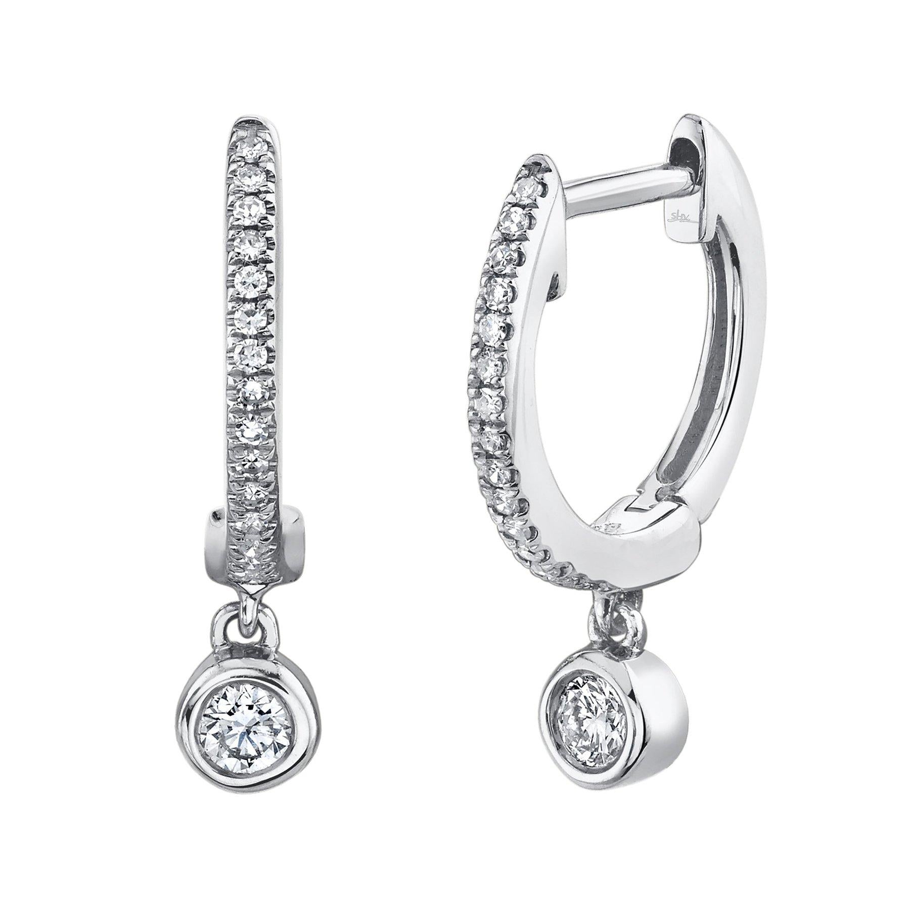 14K Gold 0.14 CTW Diamond Huggie Drop Earrings for Women - Dainty Everyday Hoop Earrings for Work, Date Night & Special Occasions