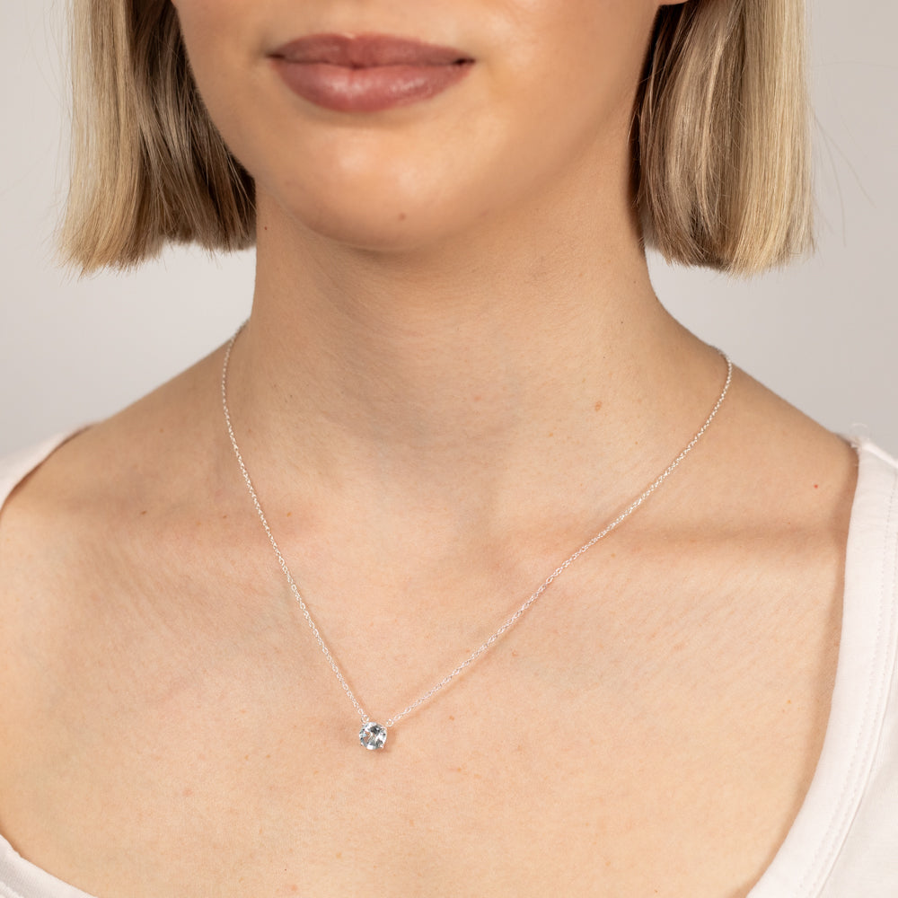 7mm Natural Blue Topaz Sterling Silver Pendant Necklace for Women - Elegant Jewelry Gift for Birthday, Anniversary & Special Occasions