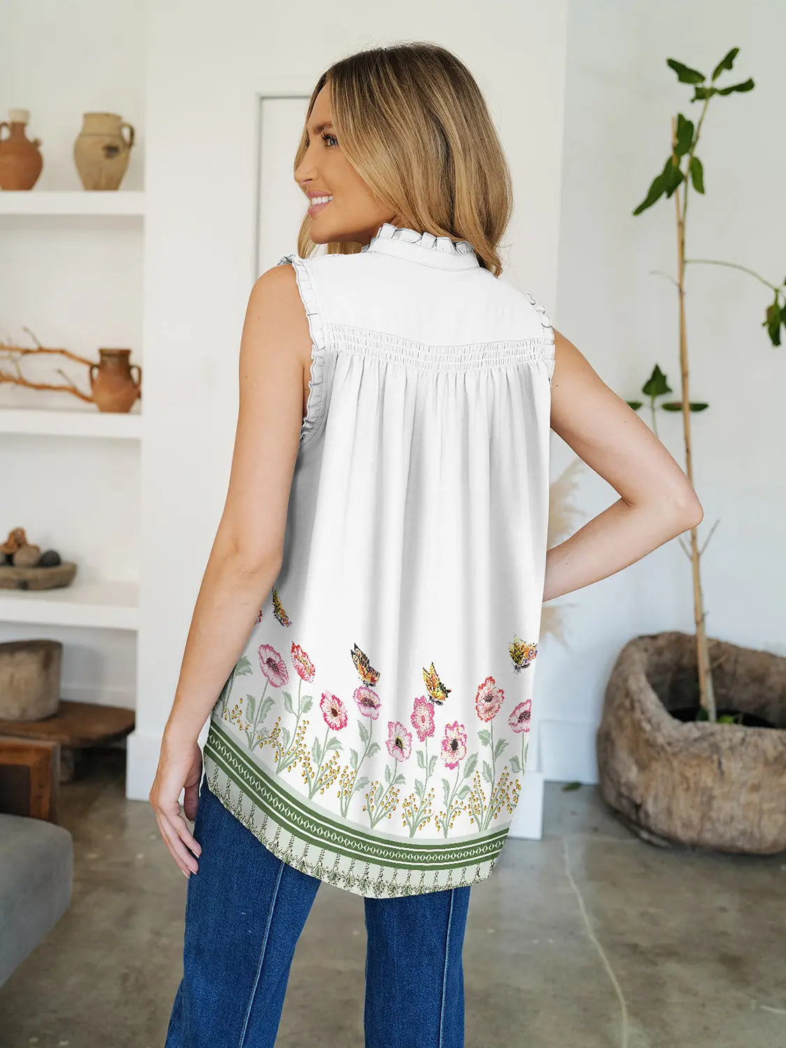 Frill Printed Mock Neck Top for Women - Stylish Blouse for Casual Wear, Office & Date Night | Trendy Floral Design & Comfortable Fit