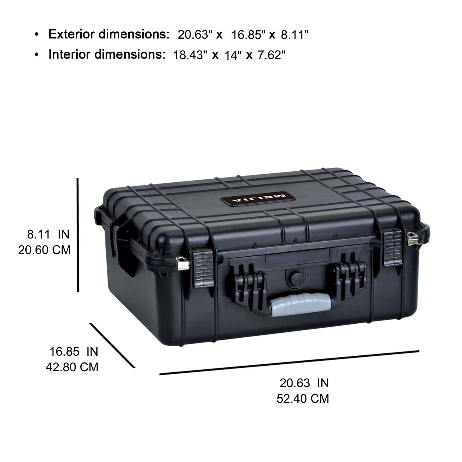 MEIJIA Waterproof Hard Protective Case for Drones, Cameras & Equipment - 20.62 x 16.85 x 8.11 Inches - All Weather Portable Storage with Customizable Foam Interior - Elegant Black - Perfect for Travel, Outdoor Adventures & Professional Gear Protection