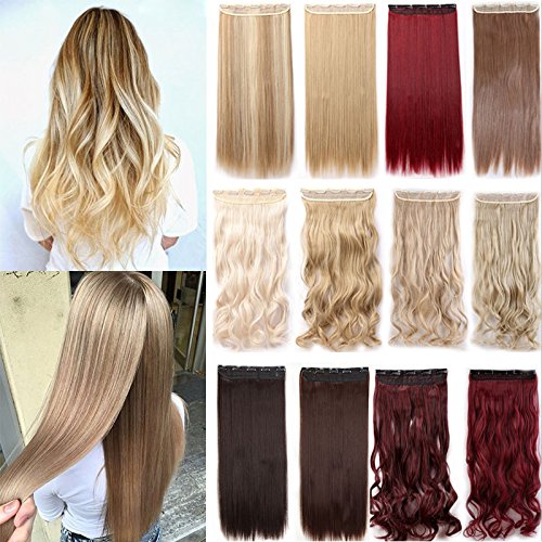 FIRSTLIKE 24 Inch Curly Clip In Hair Extensions - Long Thick Human Hair Piece with 5 Clips - Soft Silky Remy Hair for Women - Perfect for Parties, Weddings & Daily Styling