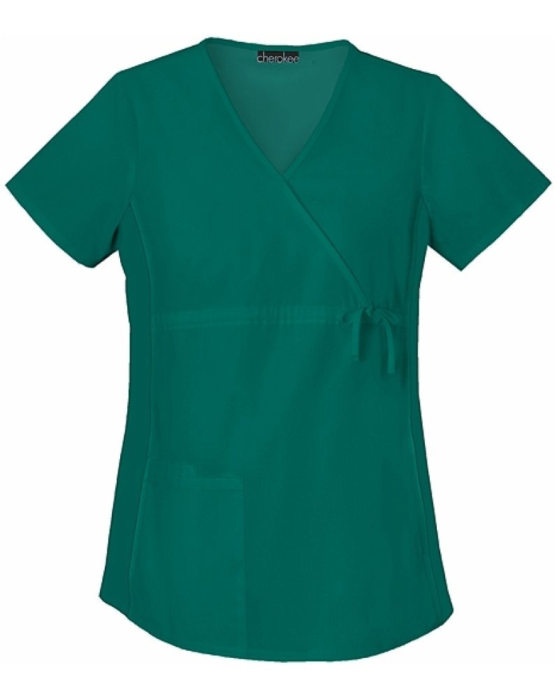 Cherokee Women's Maternity Mock Wrap Scrubs Shirt - Comfortable Nursing Top for Pregnant Women & New Moms - Perfect for Hospital Shifts, Doctor Visits & Breastfeeding