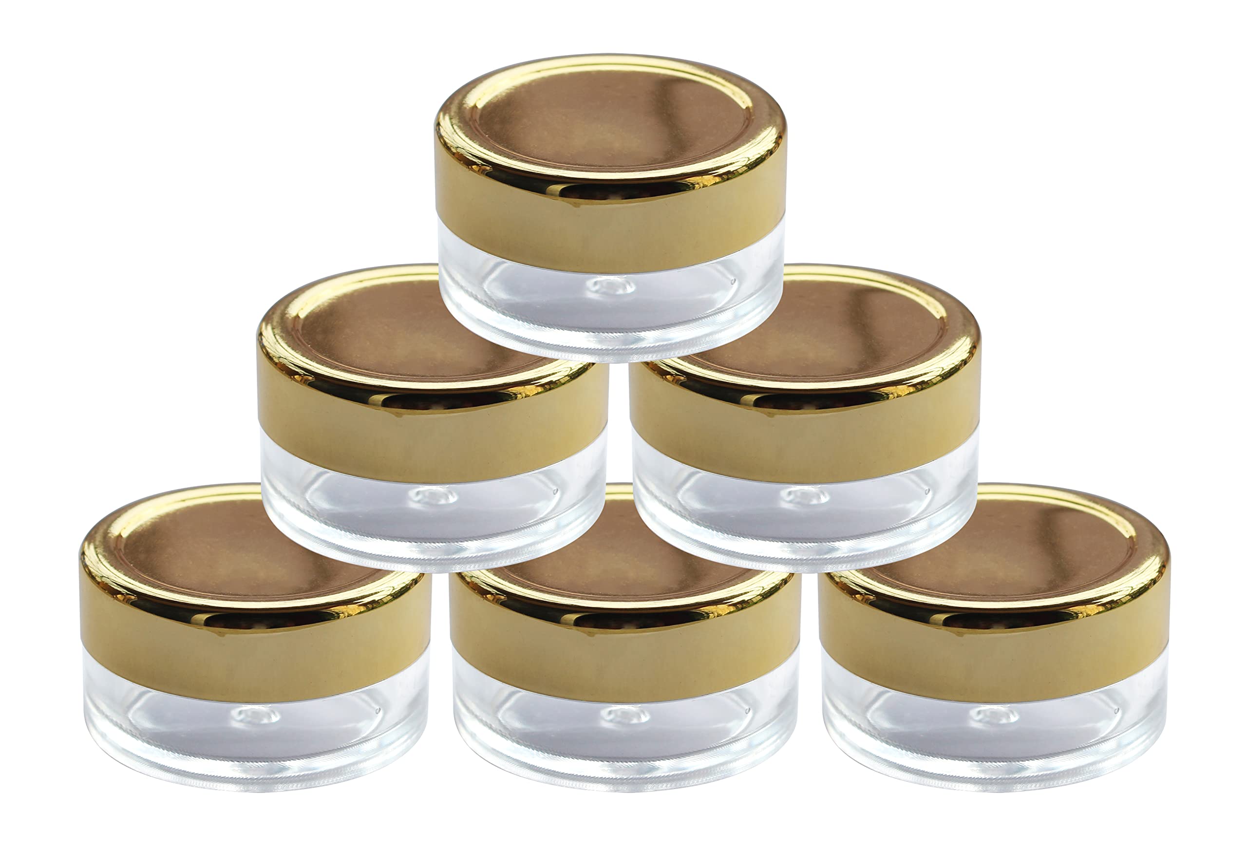 NSB Herbals 8g Acrylic San Jar with Gold Lid - Leakproof Inner Seal for Lip Balm, Body Butter, Eyeshadow & Makeup Storage (6-Pack) | Ideal for DIY Cosmetics, Travel Containers & Salon Organizers