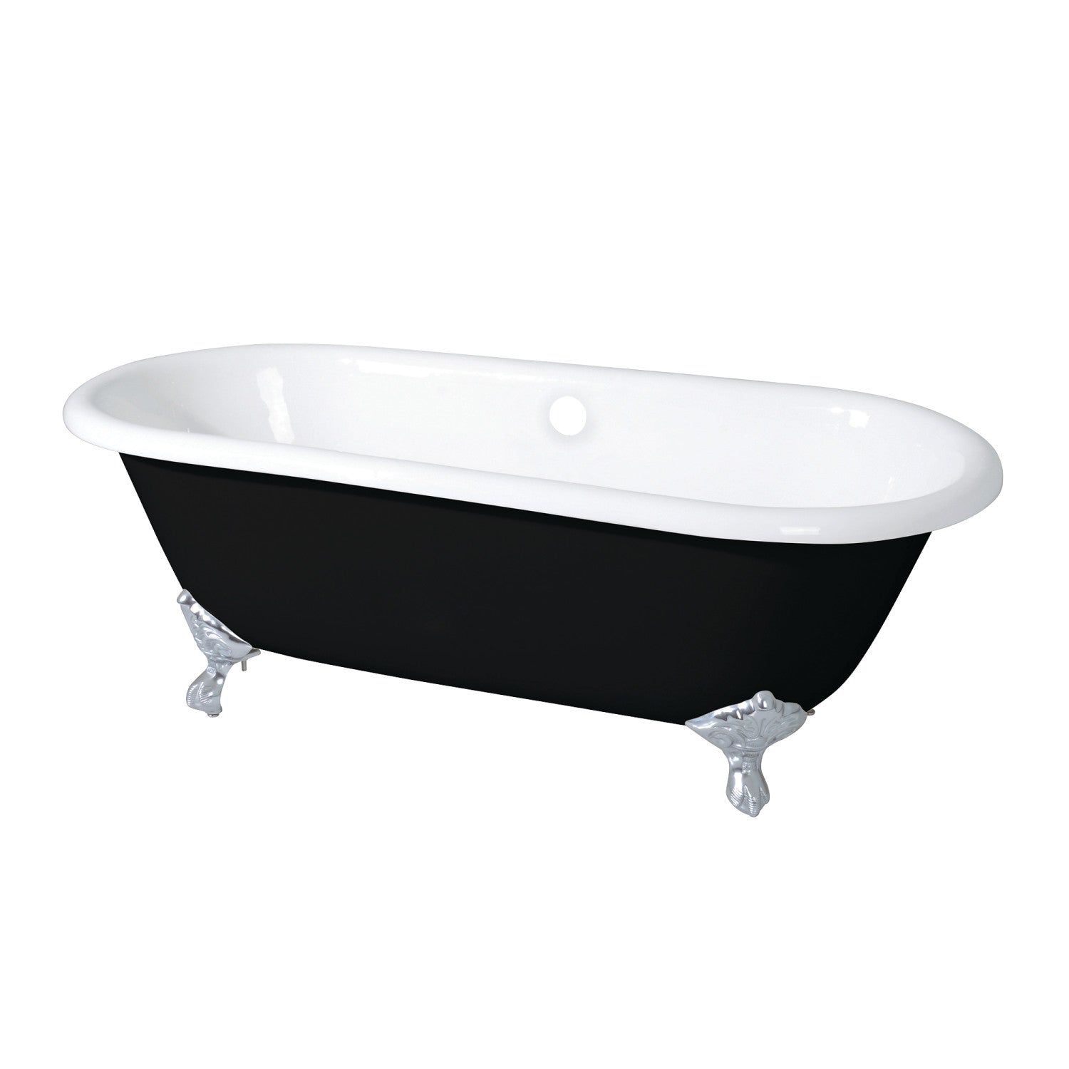 Aqua Eden 66 Inch Cast Iron Clawfoot Bathtub - Oval Double Ended Freestanding Tub, No Faucet Drillings, Black/White/Polished Chrome - Perfect for Vintage Bathroom & Luxury Spa Retreat