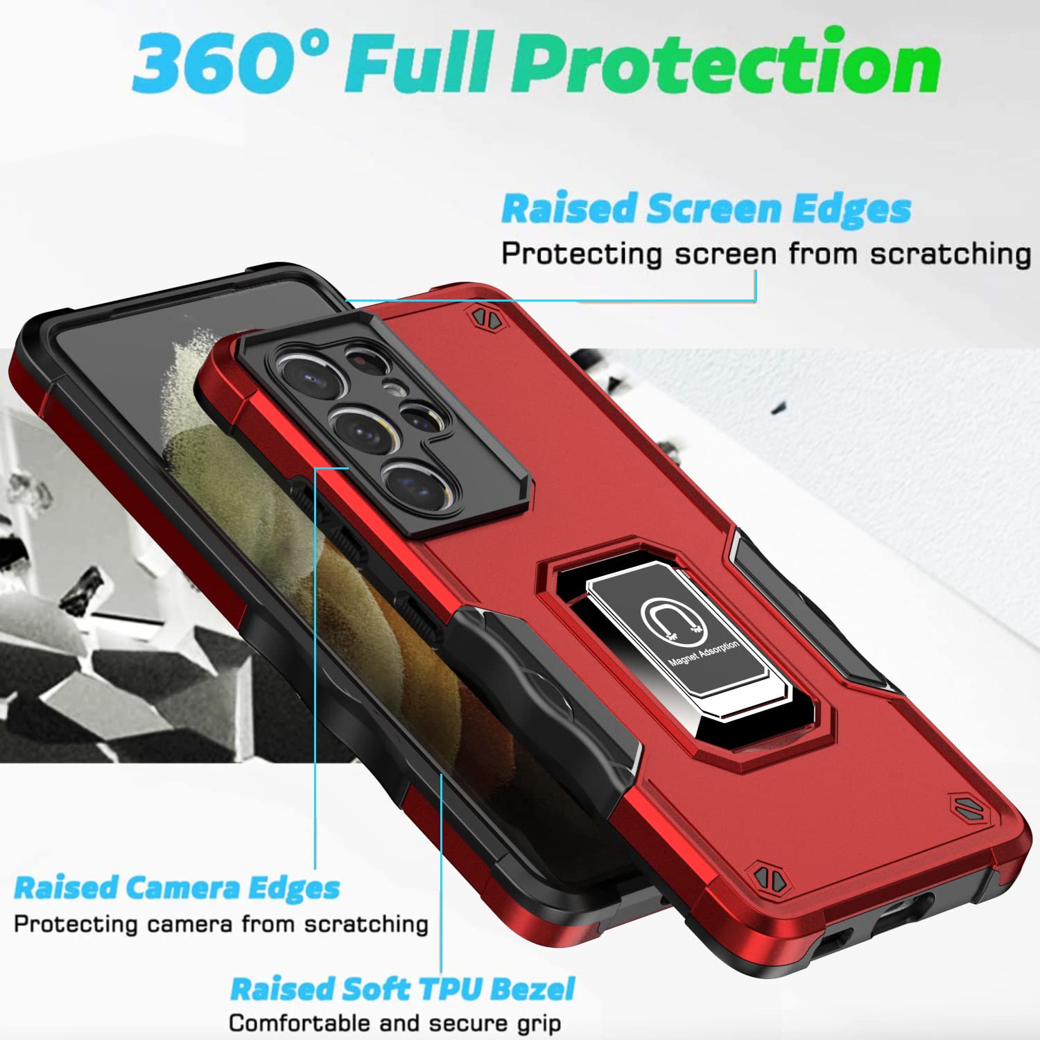 Premium Samsung Galaxy S21 Ultra Case with Swivel Kickstand & Camera Cover - Military Drop-Tested, Lens Protection, Rose Gold - Perfect for Work, Travel, and Everyday Use