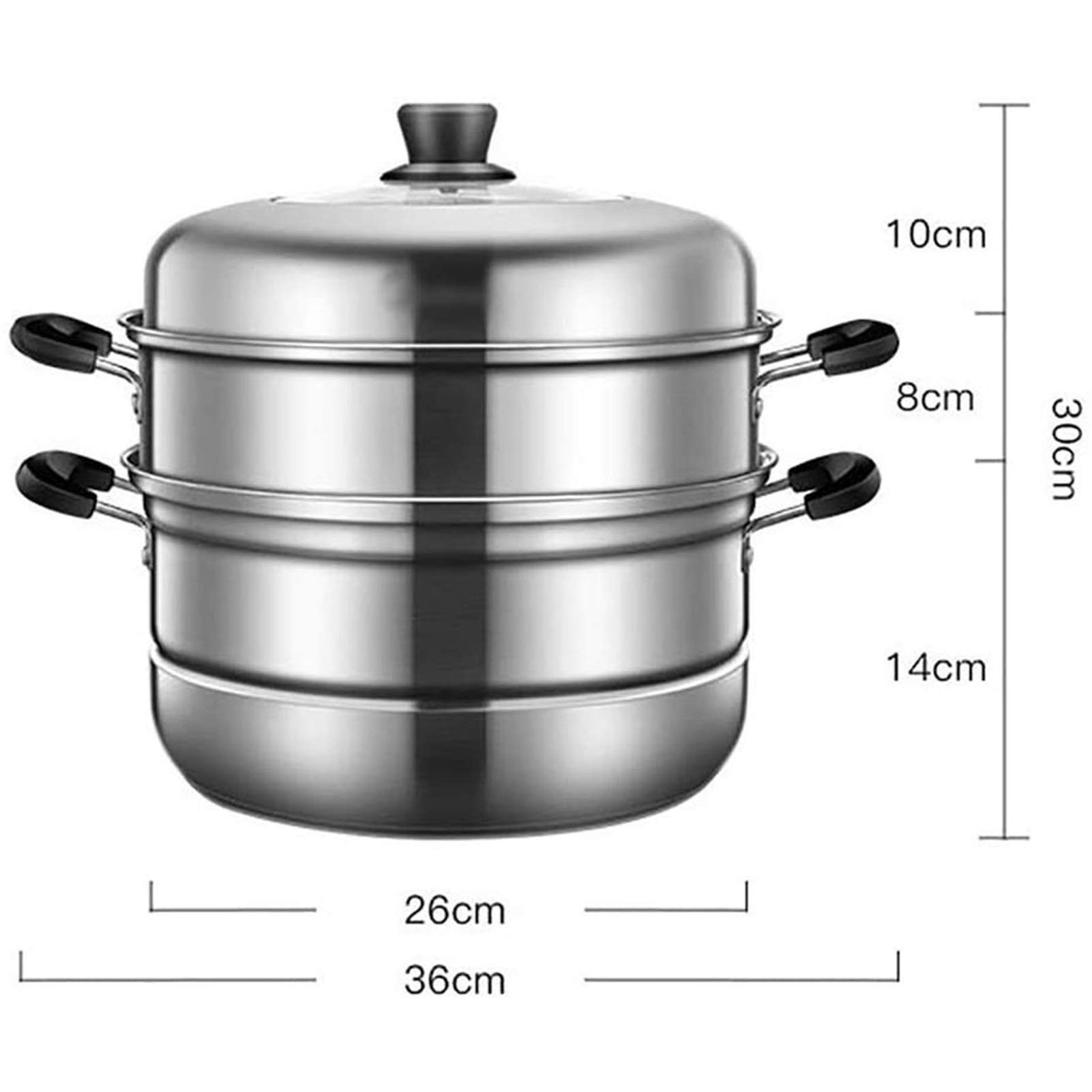 3-Tier Stainless Steel Steamer Pot with Tempered Glass Lid - Multi-Purpose Cookware for Electric, Induction, Grill Stovetops - Dishwasher Safe - Perfect for Dumplings, Vegetables, Seafood & Meal Prep