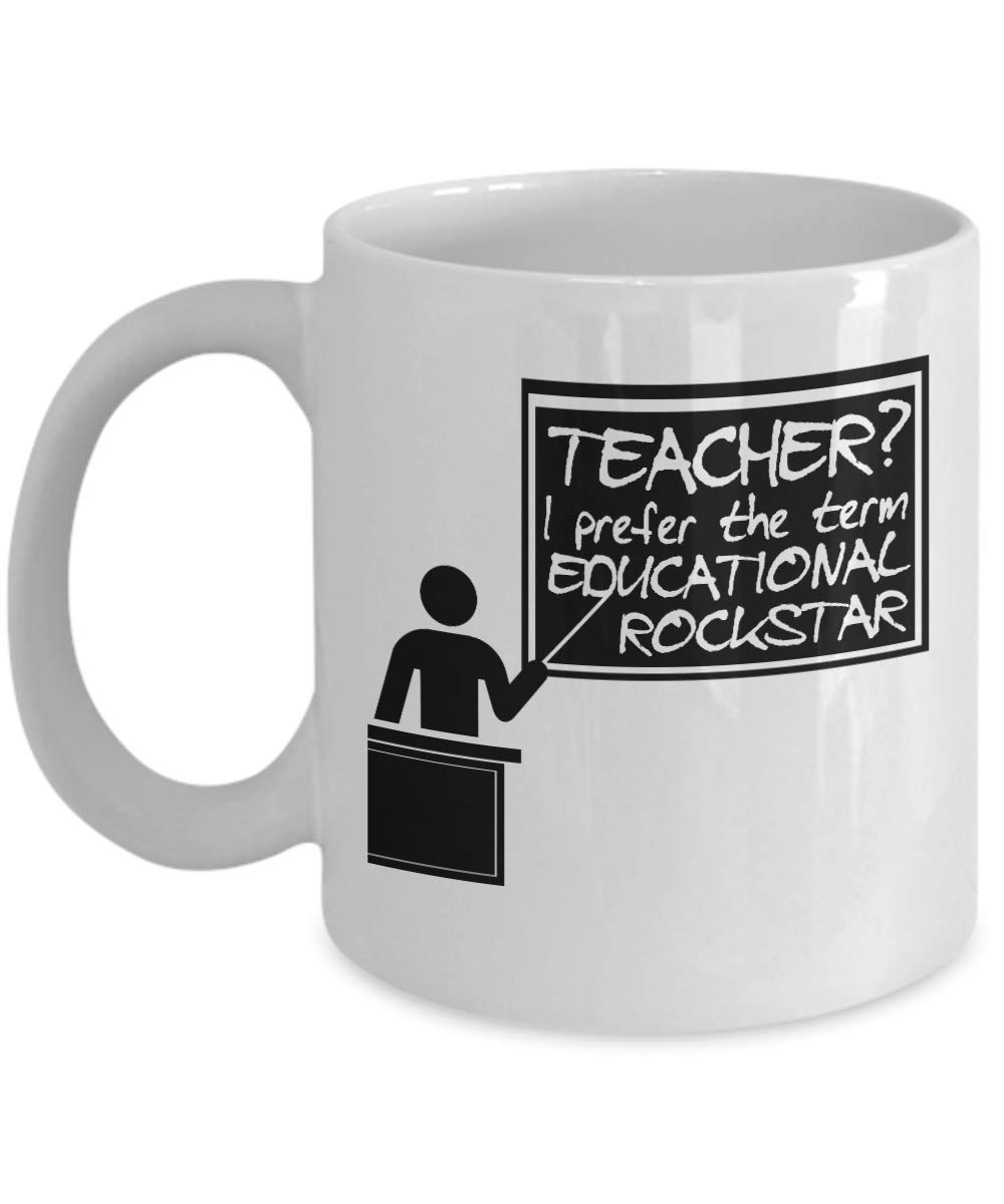 Funny Teacher Coffee Mug - Educational Rock Star Quote, 11oz White Porcelain for Classrooms & Gifts