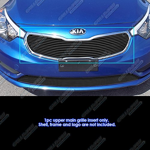 APS Black Aluminum Billet Front Grille Insert for 2014-2016 Kia Forte - Compatible with K65963H, Main Upper Horizontal Grill - Perfect for Car Customization & Style Upgrade