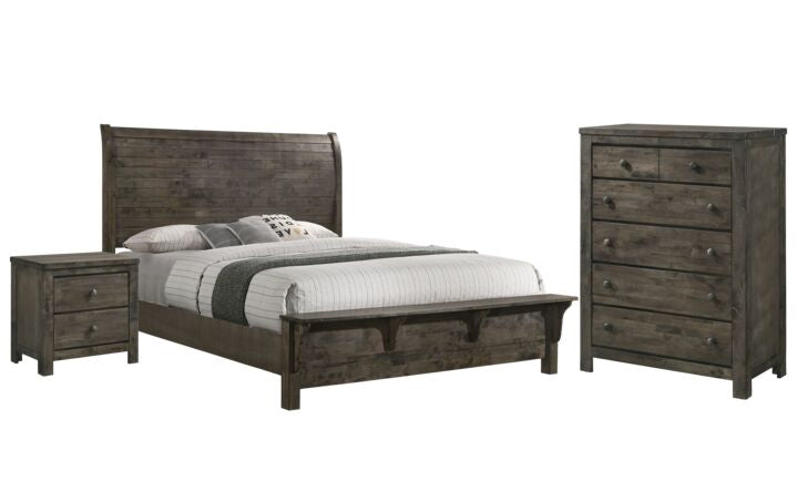 5-Piece Queen Bedroom Set - Modern Grey Bed Frame, Nightstand & Dresser for Cozy Cabin Retreats | Perfect for Small Spaces & Guest Rooms