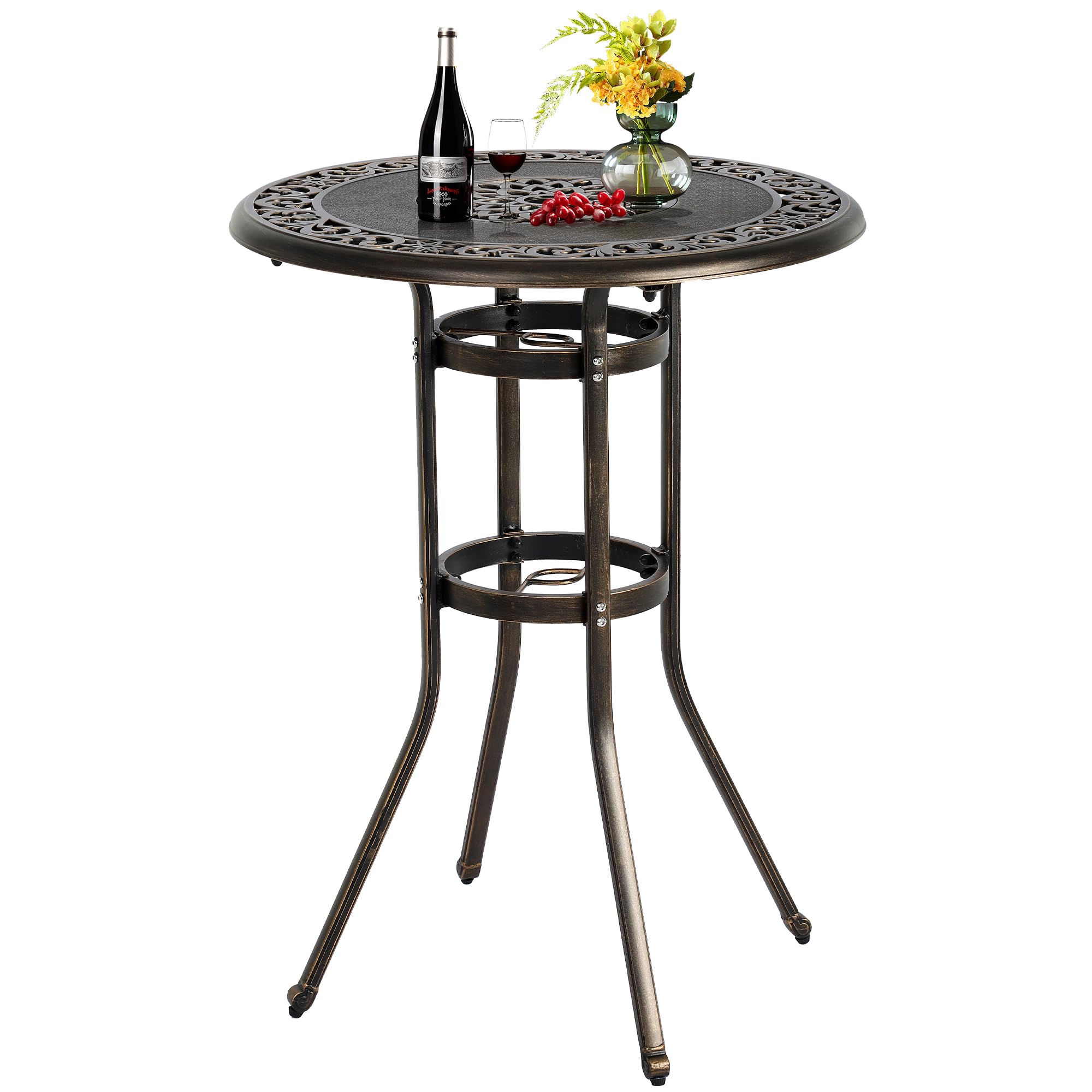 Grepatio 32 Inch Outdoor Bar Table - Round Cast Aluminum Patio Bistro Table with Umbrella Hole (41 Inches Tall) - Perfect for Garden Parties, Backyard BBQs, and Poolside Dining