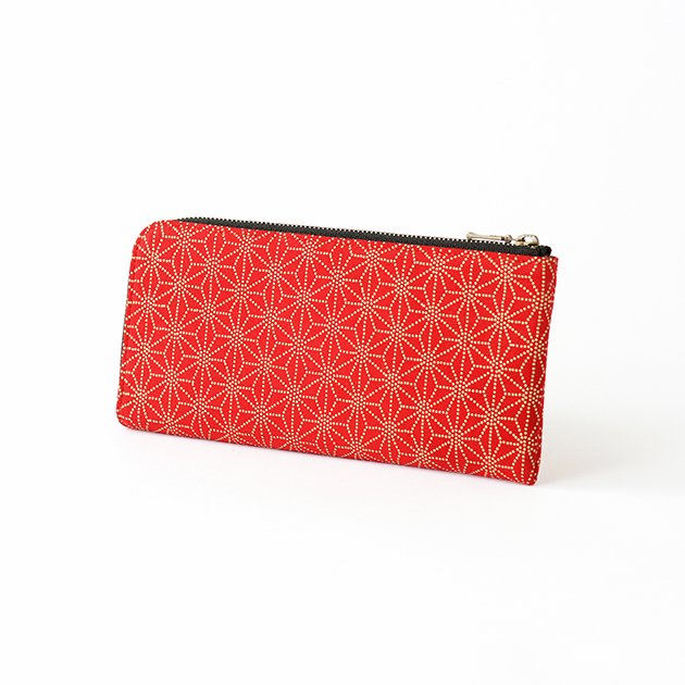 Premium Japanese Deerskin Leather Long Wallet with Urushi Lacquer & Asanoha Hemp Leaf Pattern - Red | Handcrafted in Japan | Stylish & Durable for Everyday Use, Travel & Business