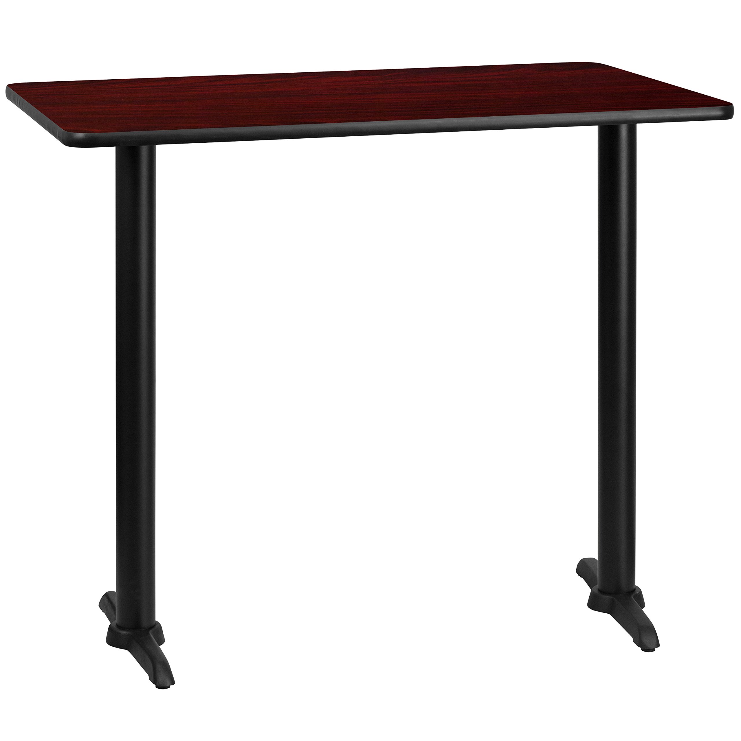 Flash Furniture 30'' x 48'' Rectangular Mahogany Laminate Dining Table with 5'' x 22'' Bar Height Metal Bases - Perfect for Kitchen, Breakfast Nook, or Small Space Dining