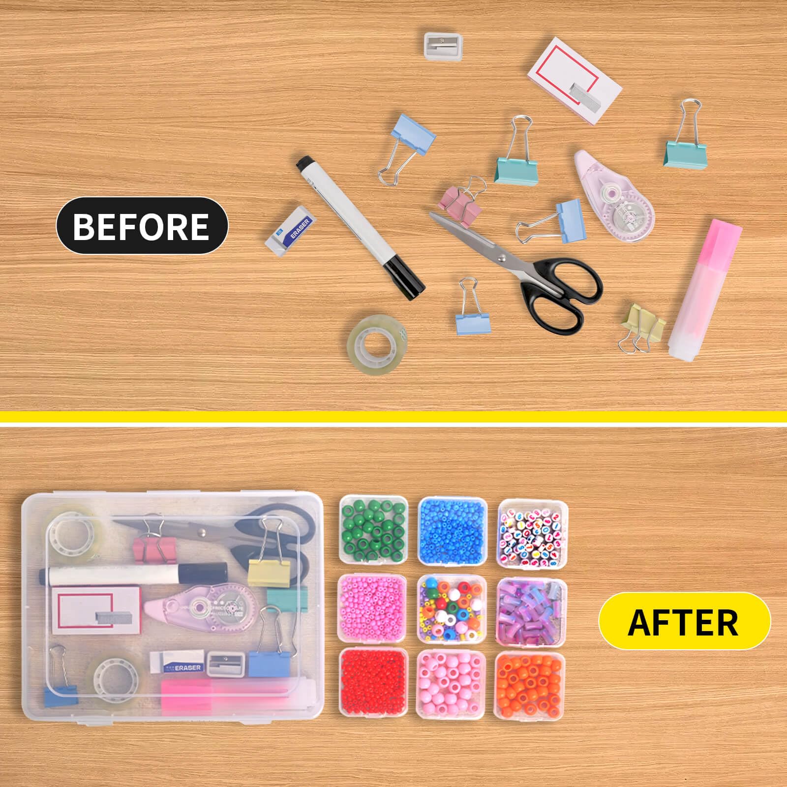 90-Piece Small Clear Plastic Bead Organizer Box with Hinged Lid & Labels - Craft Storage Containers for Jewelry, Bracelets, Diamonds, Clay Beads, Screws, Seeds & Small Parts - Perfect for DIY Crafts, Home Organization & Workshop Storage