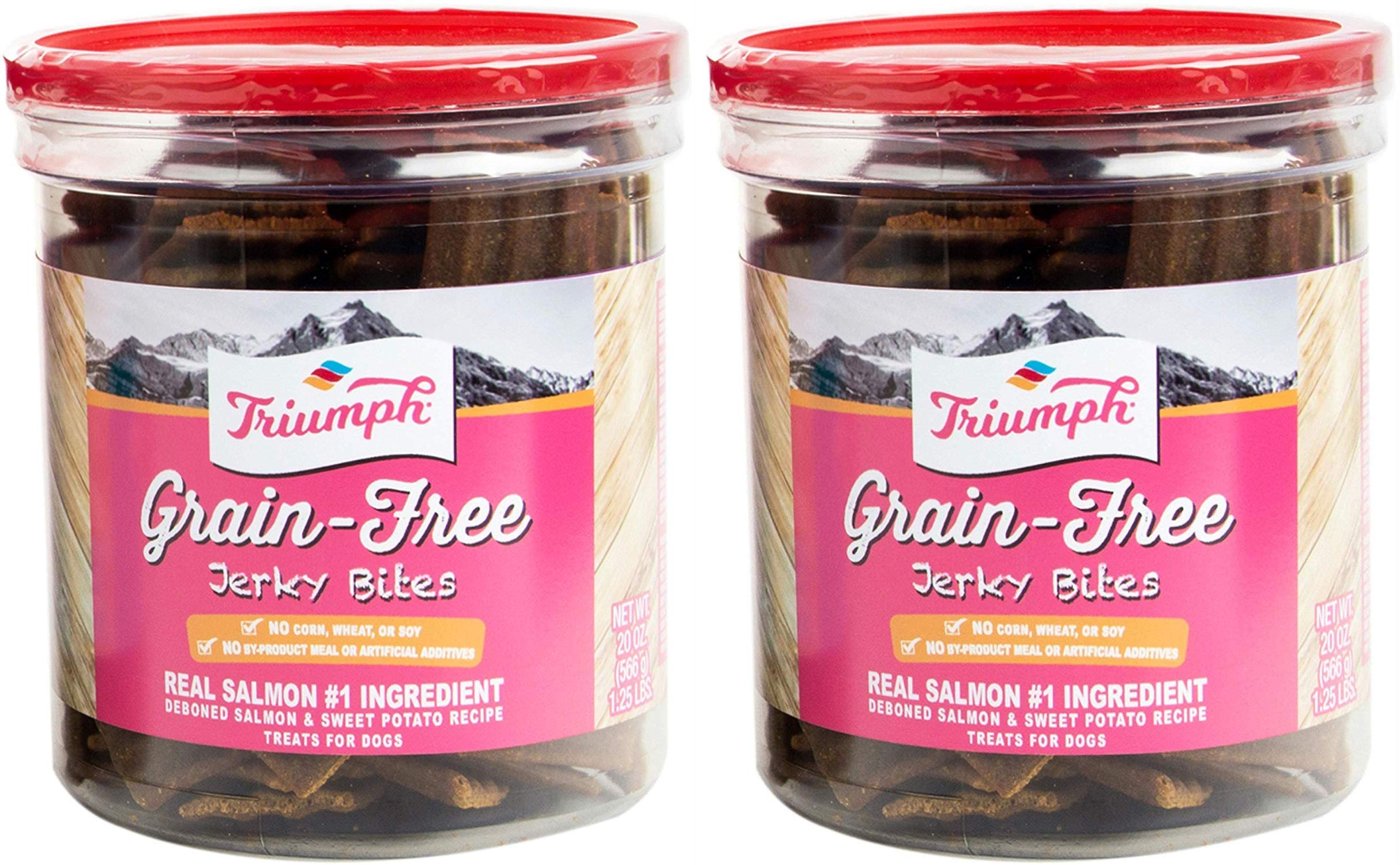 Triumph Grain-Free Jerky Bites for Dogs - 2 Pack, Salmon & Sweet Potato Recipe, 20oz Each - Healthy Dog Treats for Training, Rewards & Dental Health