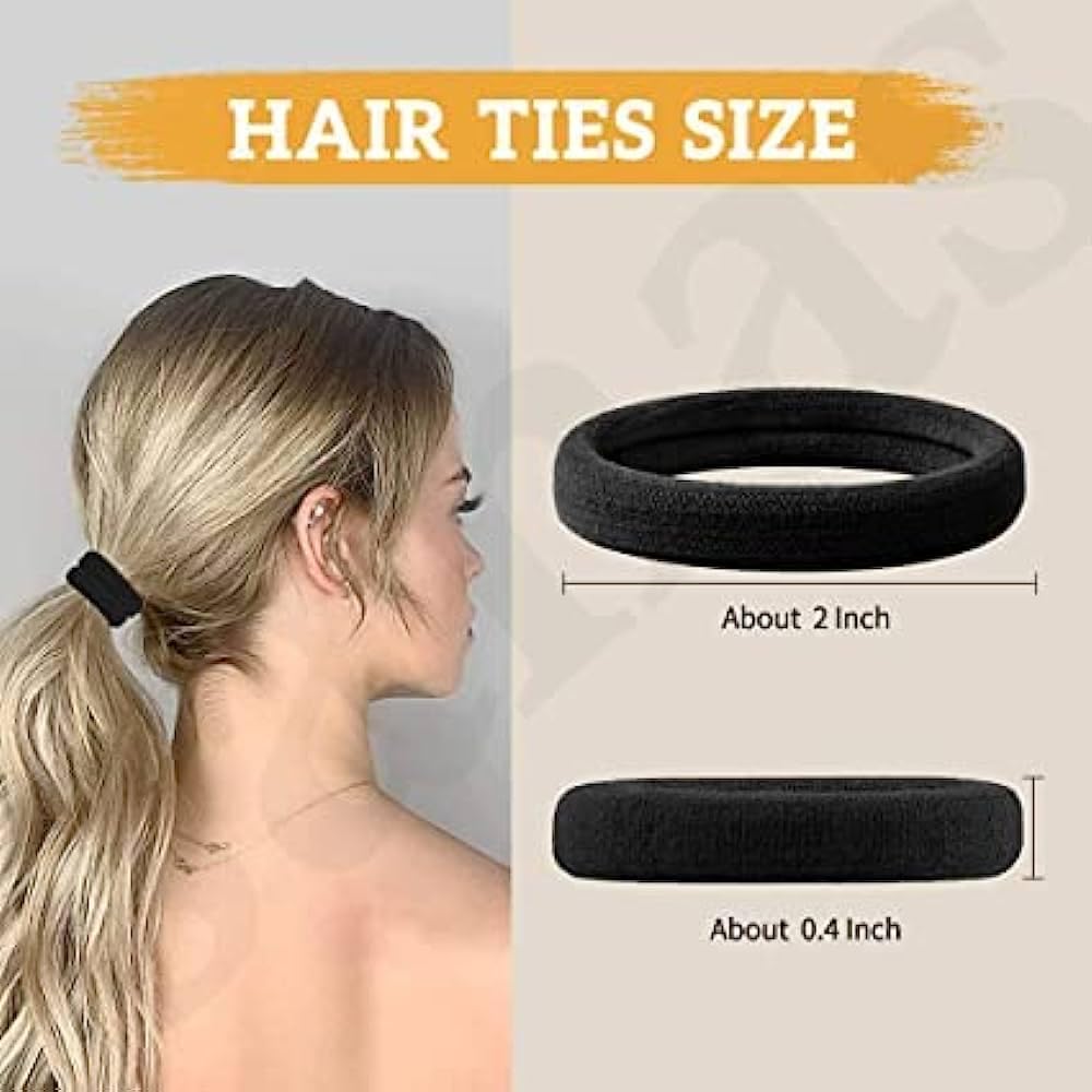 Premium 30-Pack Black Seamless Elastic Hair Ties for Women & Girls - Gentle No-Damage Cotton Ponytail Holders for Thick, Heavy & Curly Hair - Perfect for Workouts, Office, School & Everyday Hairstyles