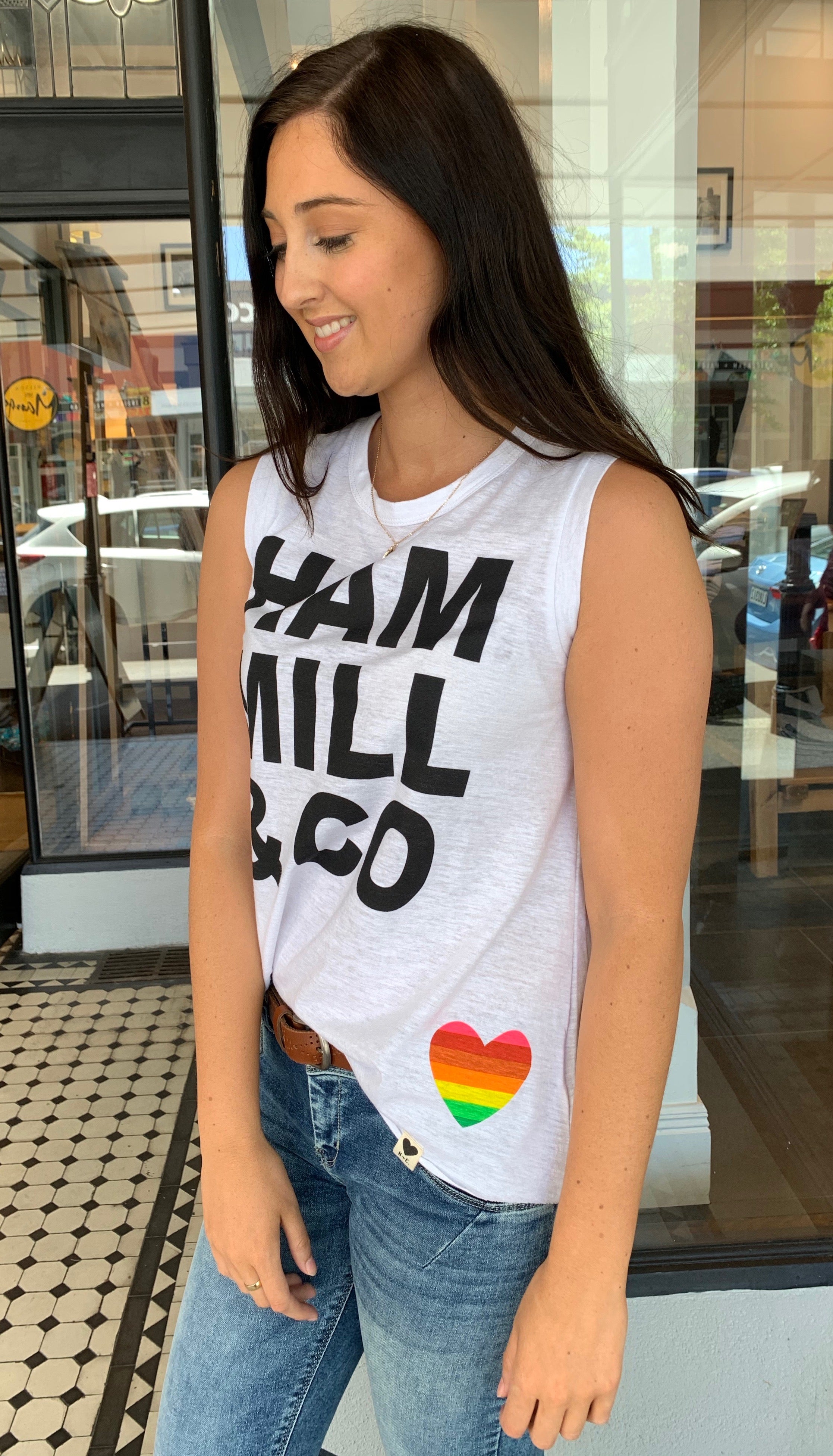 Hammill & Co Logo Tank Top - Women's White Cotton Sleeveless Shirt for Casual Wear, Gym & Summer Outfits
