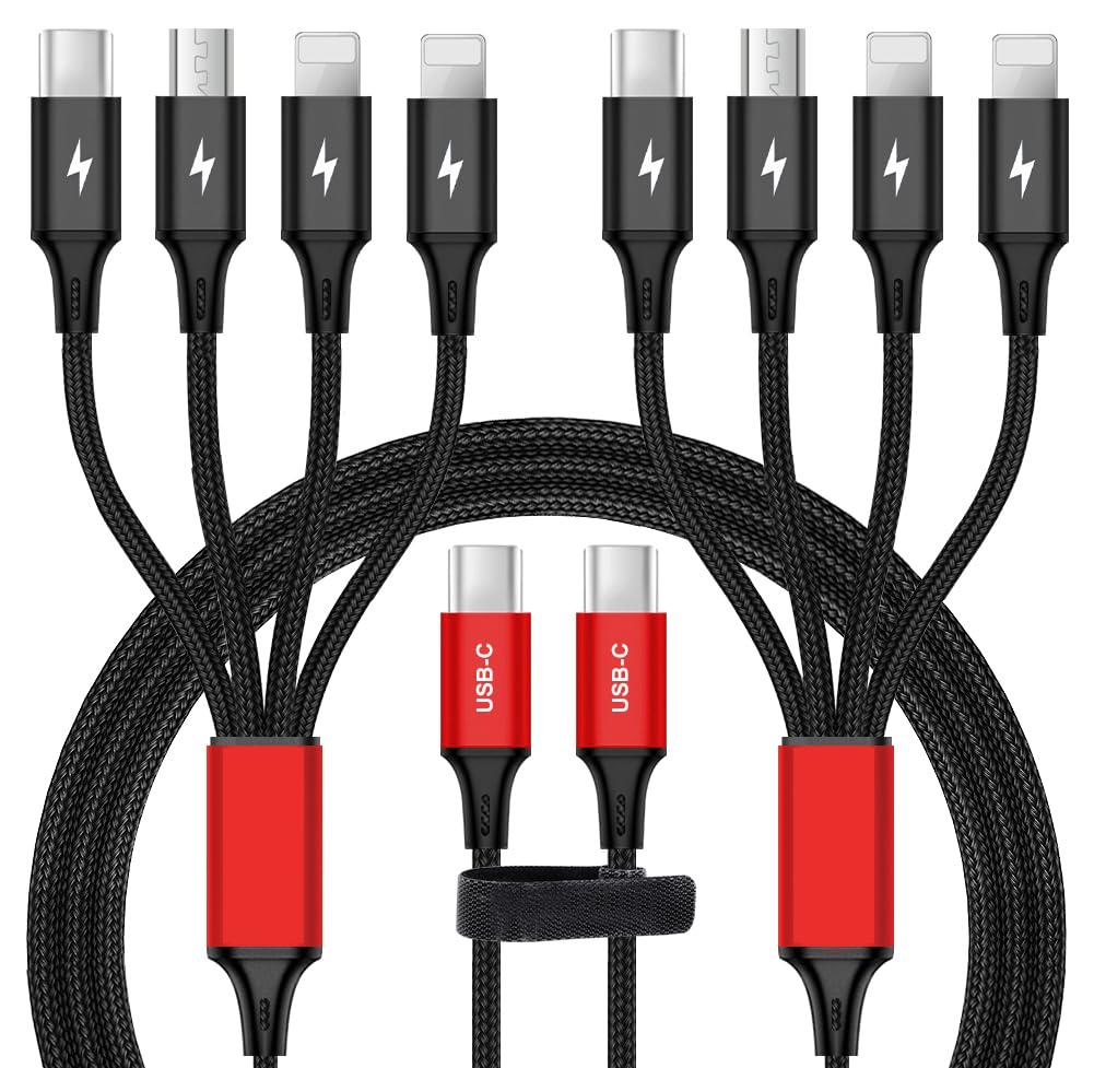 4-in-1 USB C Multi Charging Cable Nylon Braided Fast Charger Cord - 4FT 2 Pack - Compatible with iPhone, Type C, Micro USB Devices - Perfect for Cell Phones, Tablets, Galaxy, Google Pixel, Sony, LG, Cameras - Ideal for Home, Office & Travel Charging