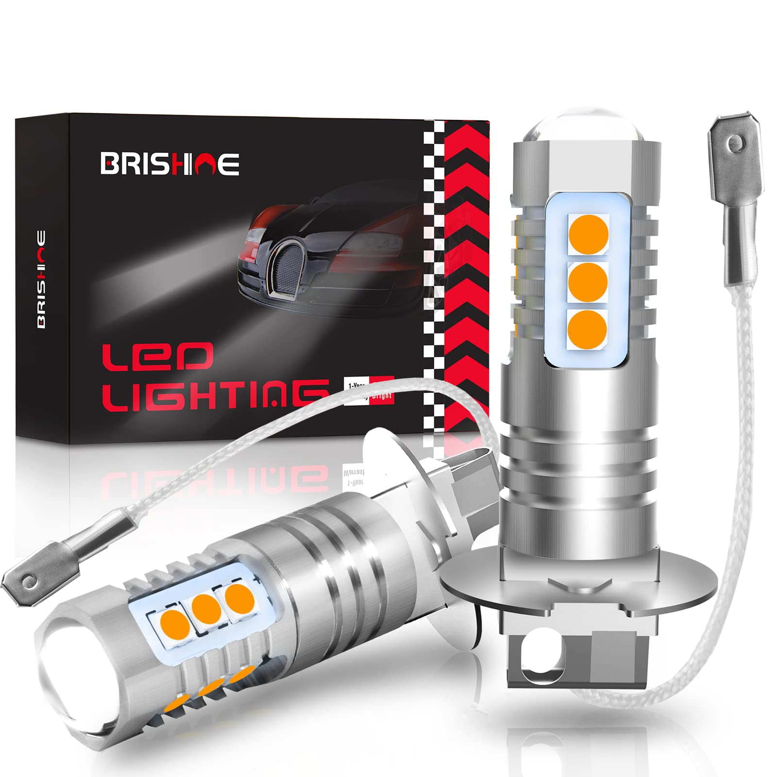 H3 LED Fog Light Bulbs 2-Pack - Super Bright 3030 Chips with Projector Lens - Golden Yellow H3 LED Bulbs for Car Fog Lights & DRL - Perfect for Night Driving, Off-Roading & Low Visibility Conditions
