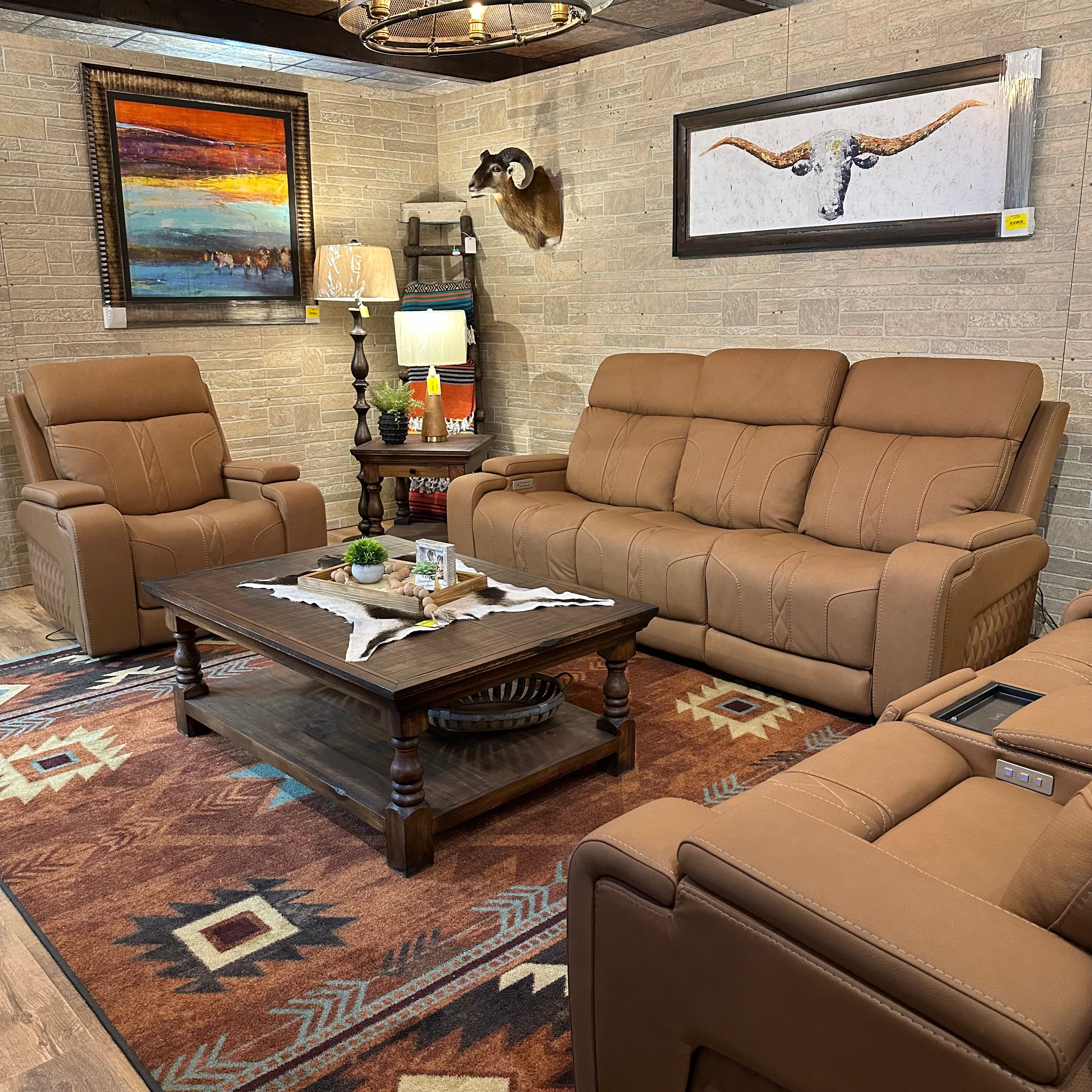 King Ranch Sofa Set - 3-Piece Leather Living Room Furniture for Farmhouse & Ranch Style Home Decor | Durable & Comfortable Sofa for Family Room, Lounge, or Office