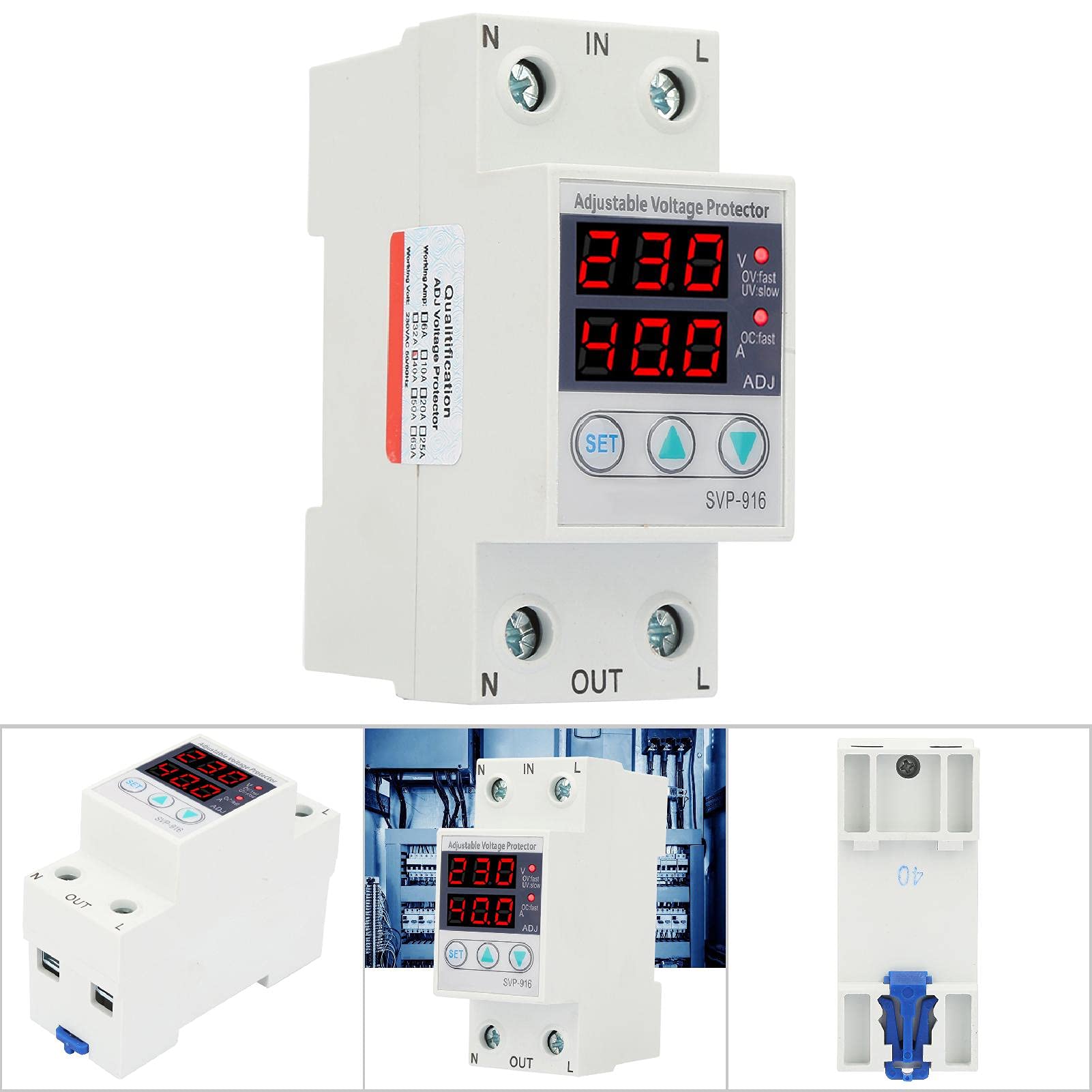 Fafeicy 40A 230VAC Single Phase Adjustable Over Voltage Under Voltage Current Protector - Reliable Power Protection for Home Appliances, HVAC Systems & Industrial Equipment