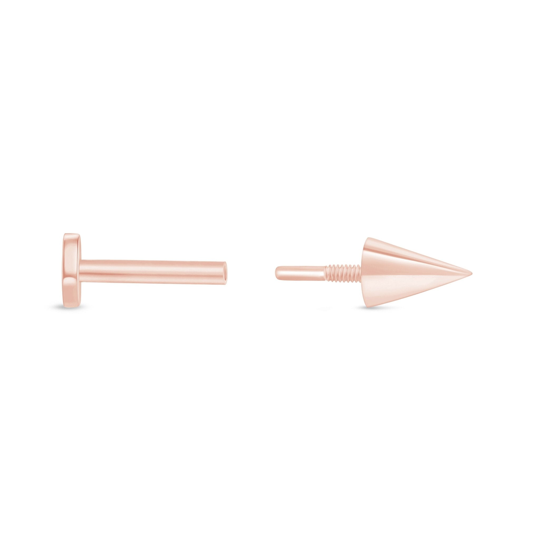 14K Solid Rose Gold Spike Flat Back Stud Earrings for Women - Perfect for Everyday Wear, Parties & Gifting