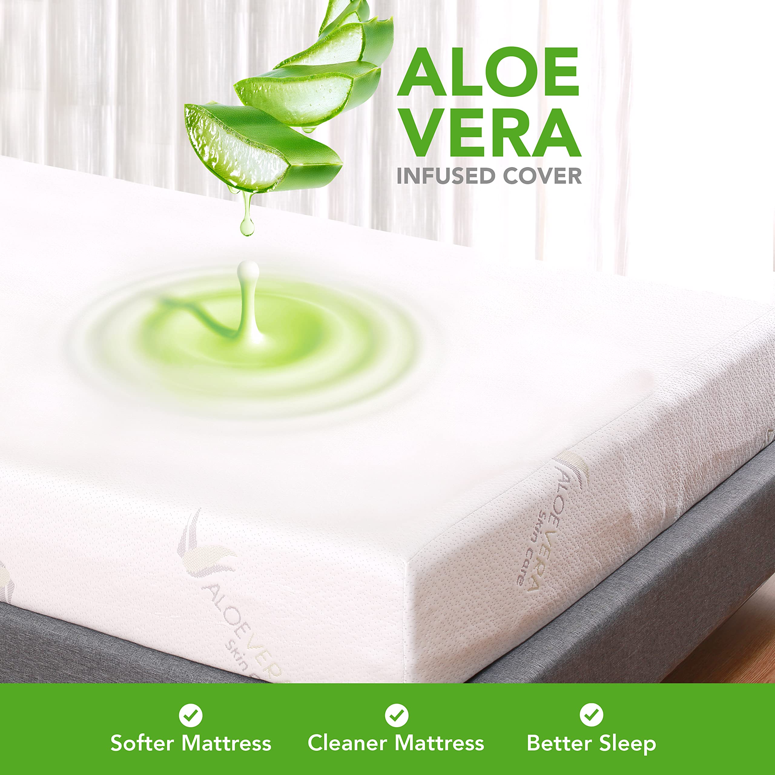 AC Pacific Aloe Vera Memory Foam Mattress - King Size, White | Luxury Soft Bedroom Mattress with Aloe Extract Infused Fabric Cover | Perfect for Allergy Relief & Pressure Point Support