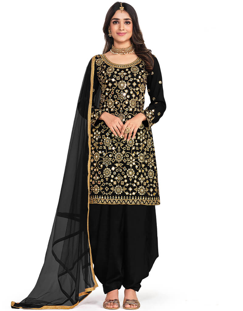 Black Bitalian Soft Silk Patiyala Suit - Elegant Indian Ethnic Wear for Women | Perfect for Weddings, Parties & Festive Occasions