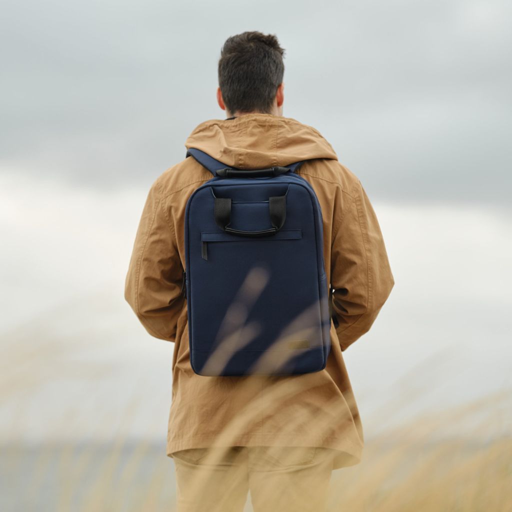 Evol 15.6 Inch Recycled Business Laptop Backpack - Navy Blue Water Resistant Computer Bag for Work, School & Travel