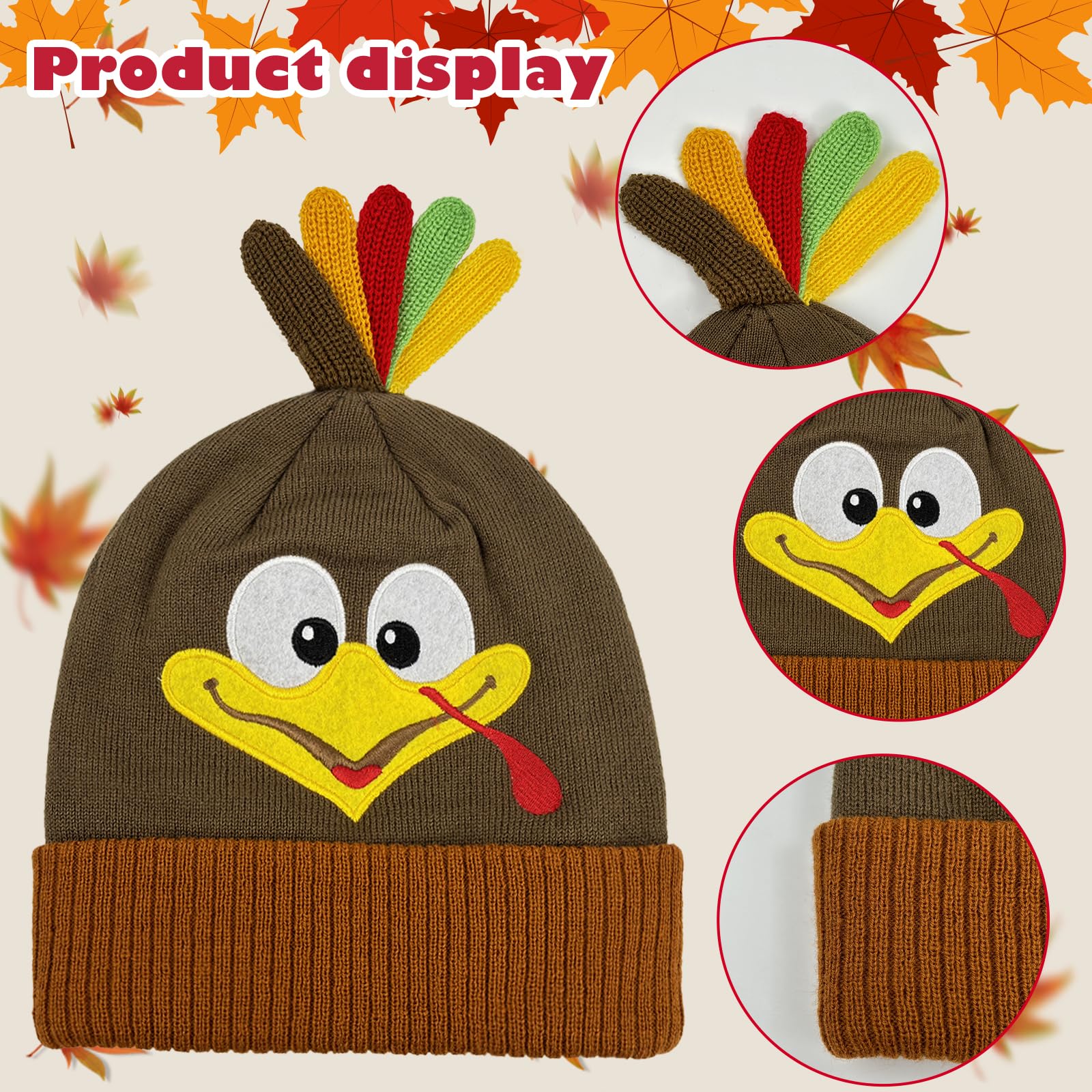 Thanksgiving Turkey Beanie Hat - Warm Knitted Winter Hat for Adults - Turkey Trot Running Costume & Holiday Party Accessory - Perfect for Thanksgiving Celebrations, Christmas Gatherings and Winter Outdoor Activities