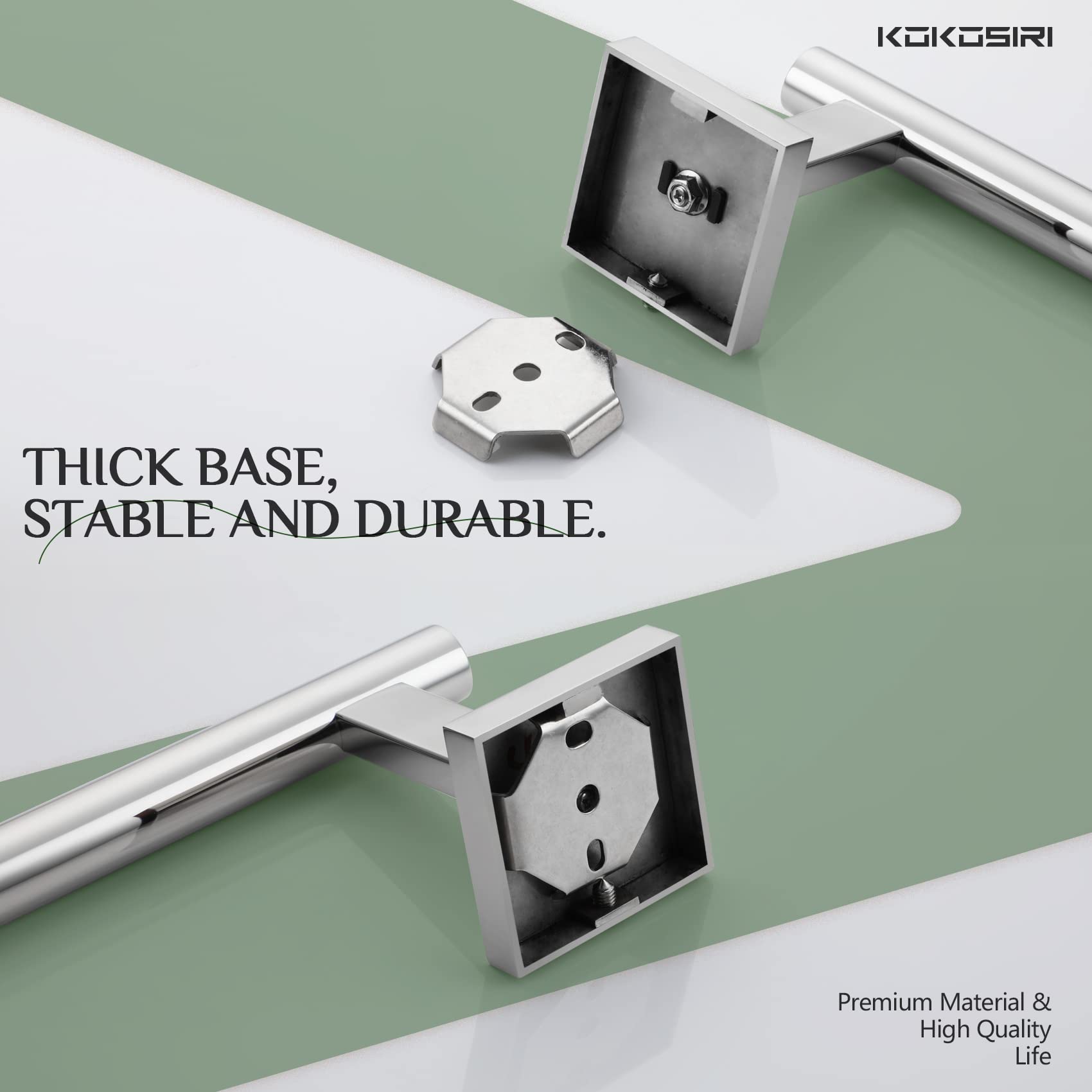 KOKOSIRI Chrome Towel Bar - Stainless Steel Wall Mounted Bathroom Towel Holder, Kitchen Paper Roll Holder for Toilet Cabinet - Polished B3008CH - Perfect for Modern Bathrooms & Kitchens
