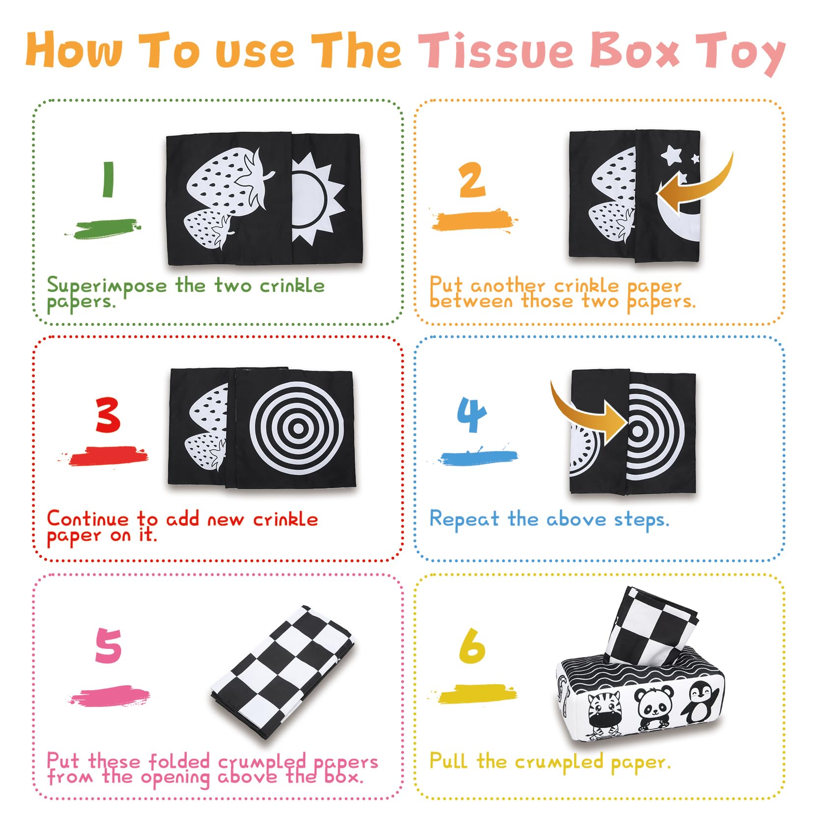 High Contrast Black and White Baby Tissue Box Toy - Montessori Sensory Toy for Newborns 0-3 Months - Stimulating Visual Development for Infants - Perfect for Tummy Time & Early Learning Play